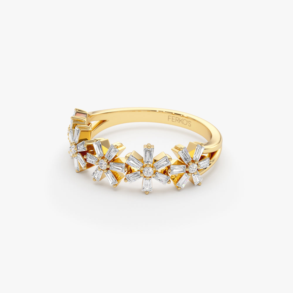 OBFJ2198 - 14K Baguette Diamond Multi Flower Design Ring 10