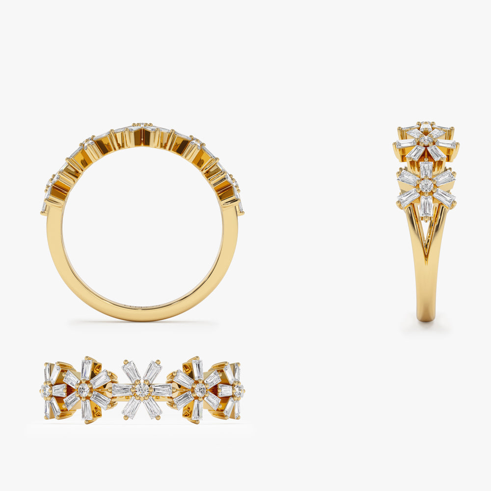 OBFJ2198 - 14K Baguette Diamond Multi Flower Design Ring 11