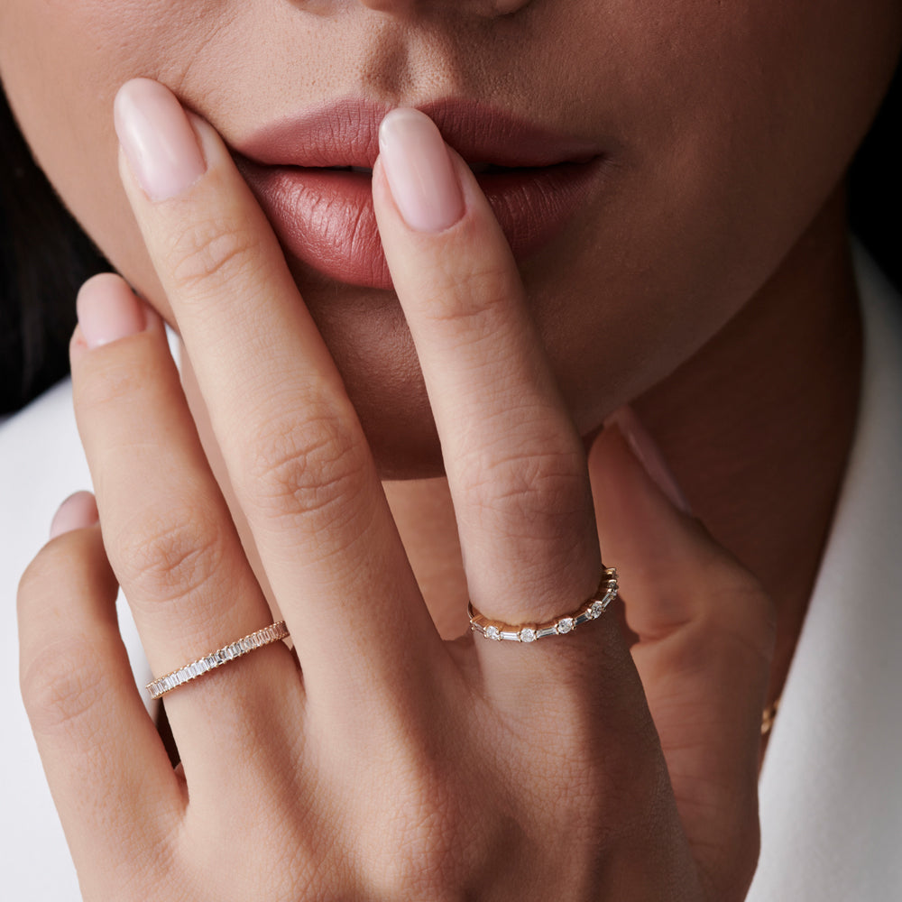 OBFJ1127 - 14k Dainty Stackable Full Eternity Baguette Diamond Ring 5