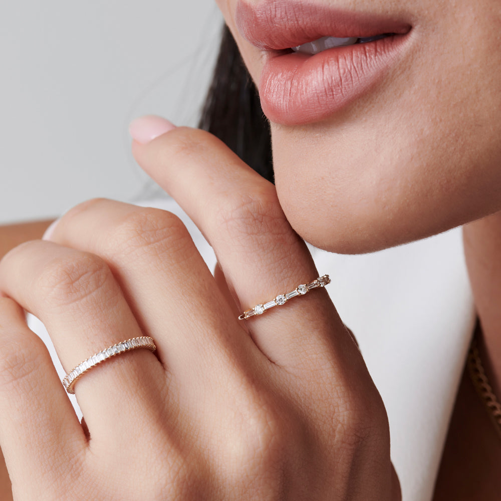 OBFJ1127 - 14k Dainty Stackable Full Eternity Baguette Diamond Ring 3