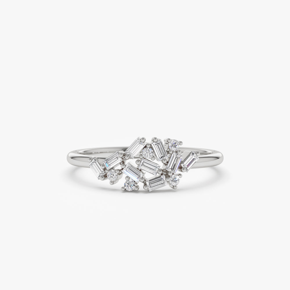 OBFJ2200 - 14k Baguette and Round Diamond Dainty Cluster Ring 7