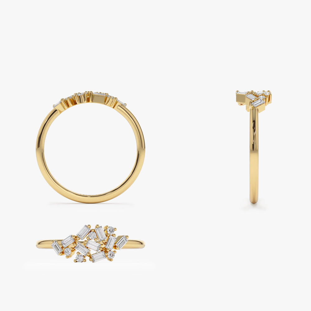 OBFJ2200 - 14k Baguette and Round Diamond Dainty Cluster Ring 9