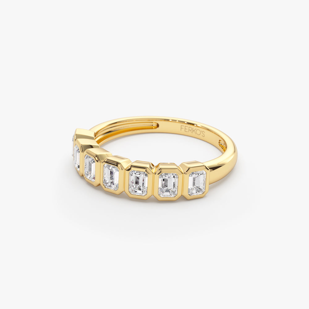 OBFJ2203 - 14k Bezel Setting Emerald Cut Diamond Wedding Band 9
