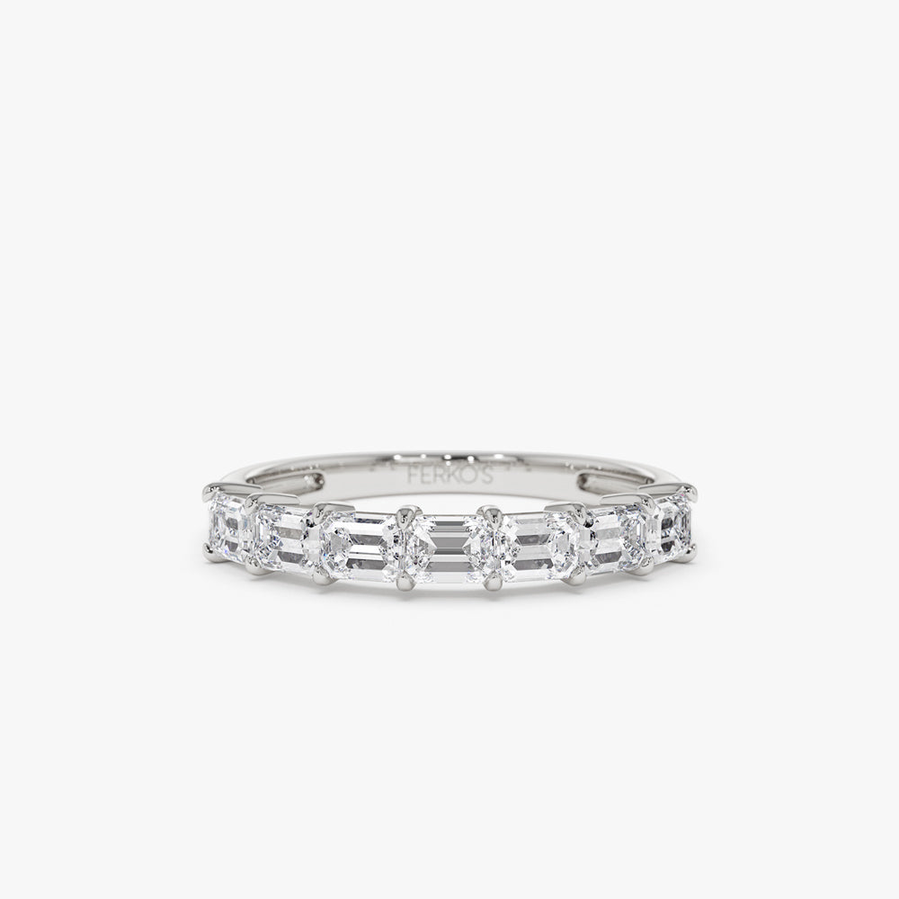 OBFJ1483 - 14k Prong Horizontal Set Emerald Cut Diamond Wedding Band 7