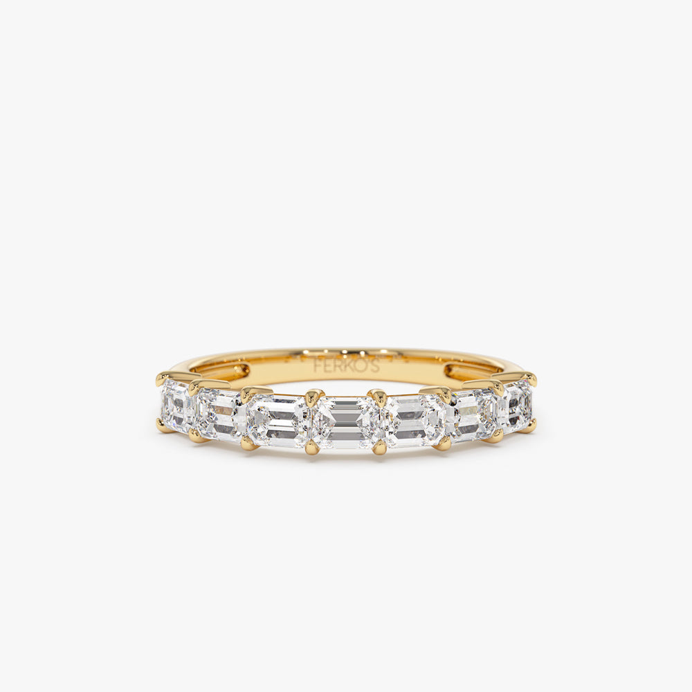 OBFJ1483 - 14k Prong Horizontal Set Emerald Cut Diamond Wedding Band 1