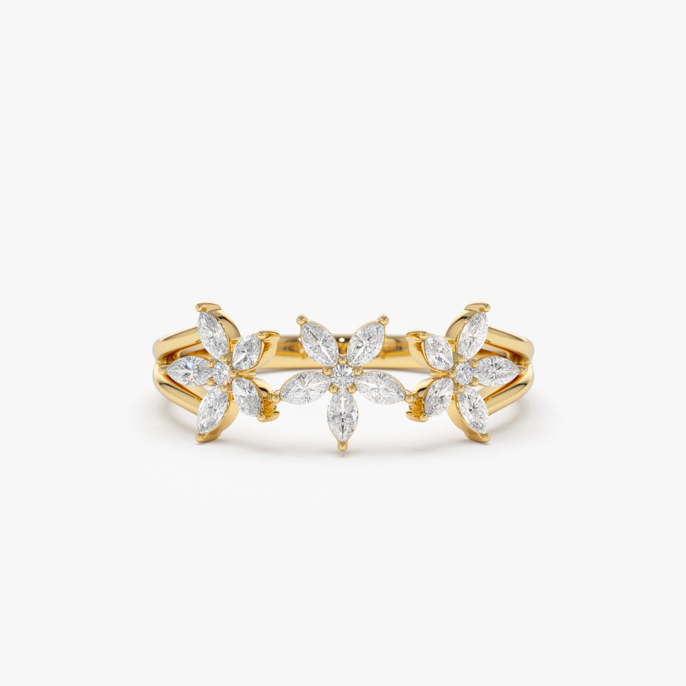 OBFJ2255 - 14k Marquise Diamond Multi-Flower Ring 1