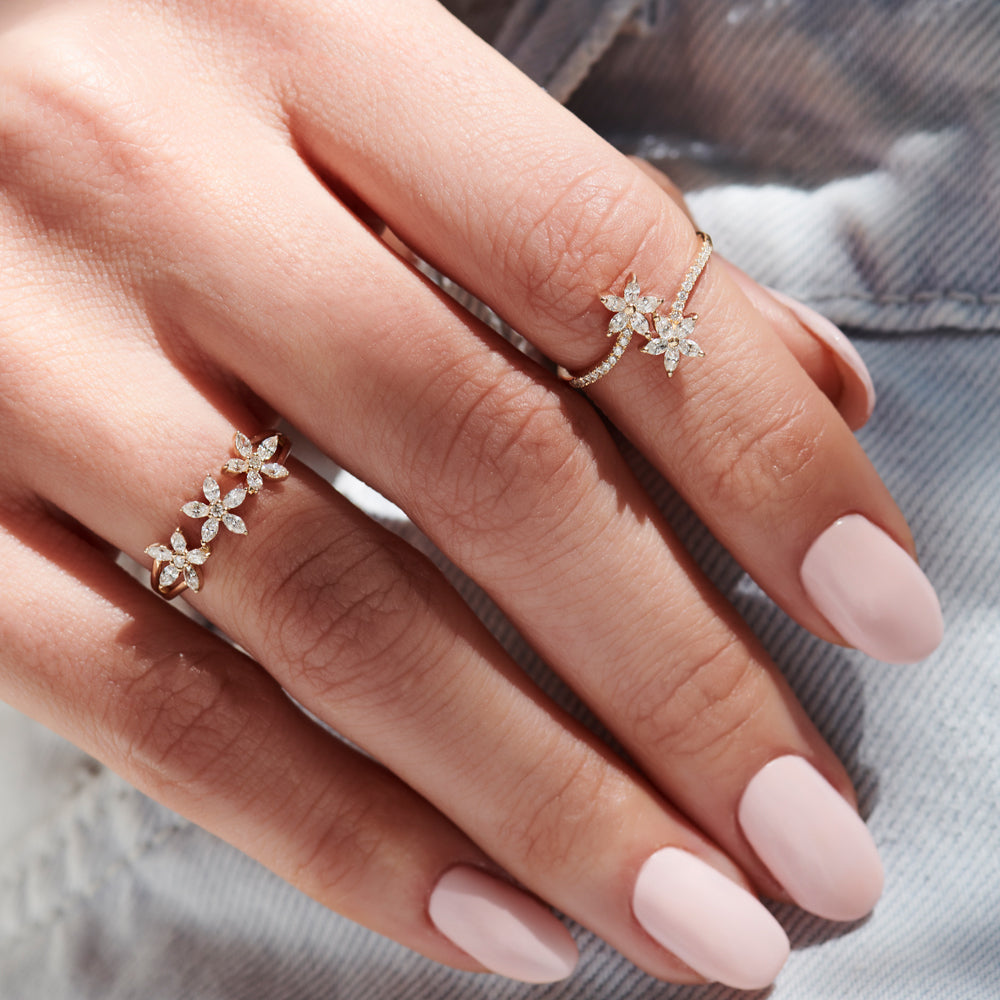 OBFJ2240 - Marquise Diamond Flower Bypass Ring in 14k 3
