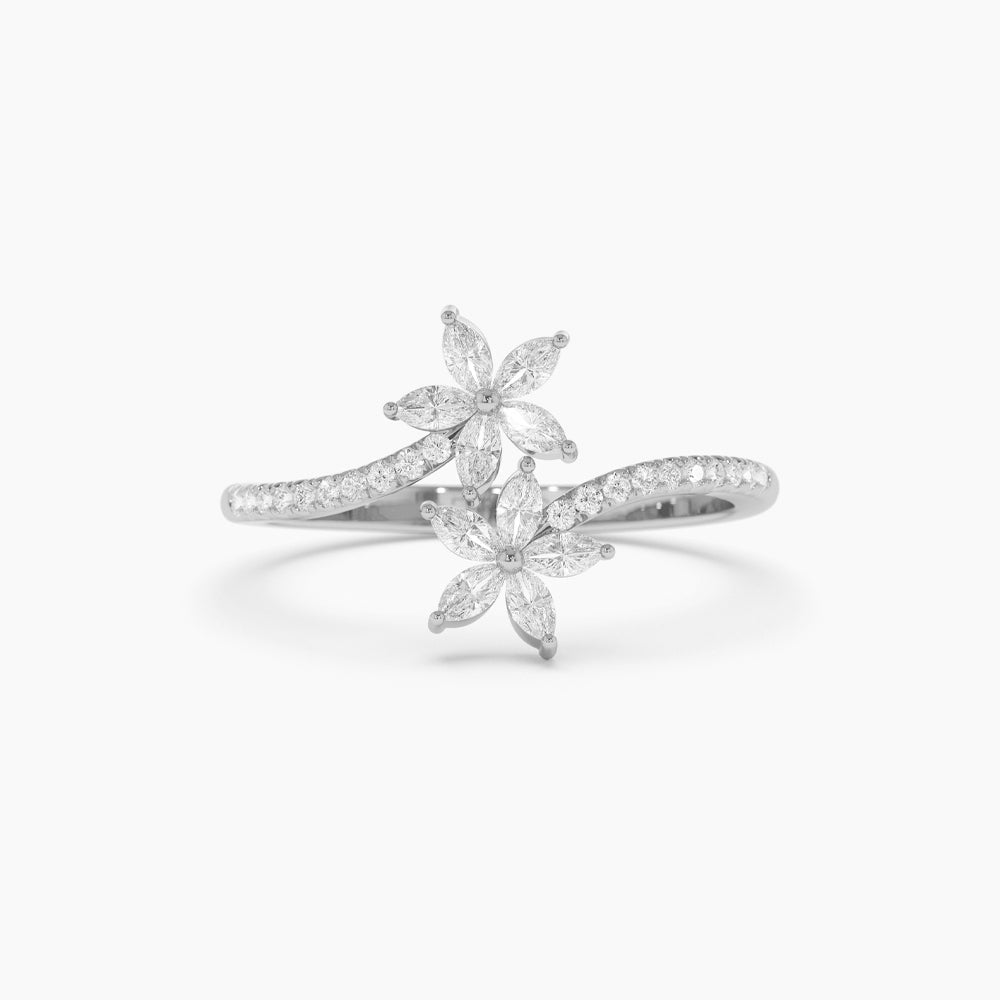 OBFJ2240 - Marquise Diamond Flower Bypass Ring in 14k 7
