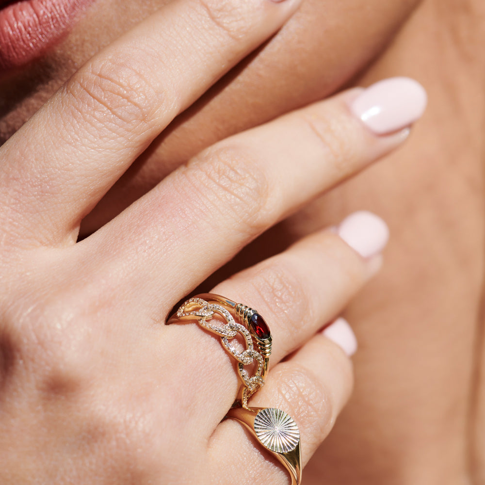 OBFJ2265 - 14k Curb Link Diamond Pave Ring 6
