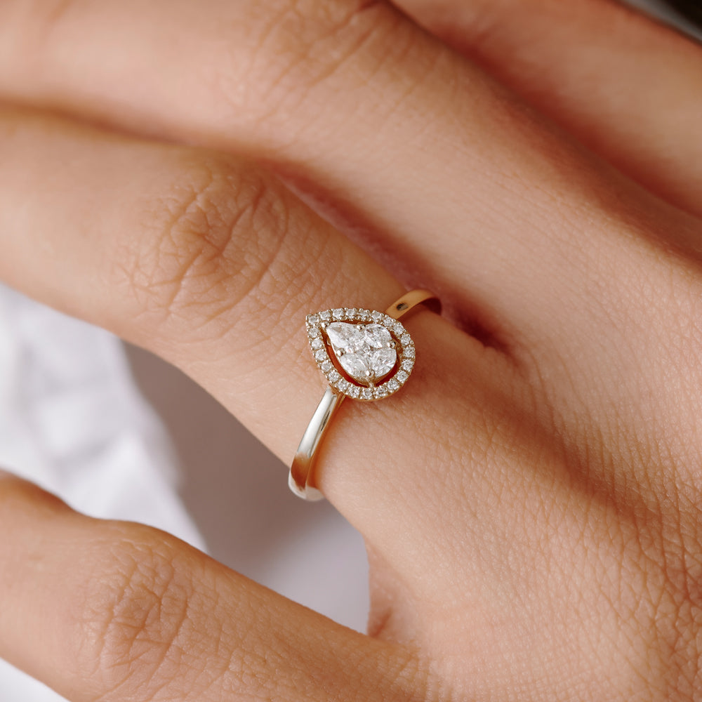 OBFJ2242 - Illusion Set Pear Shape Engagement Ring in 14k 2