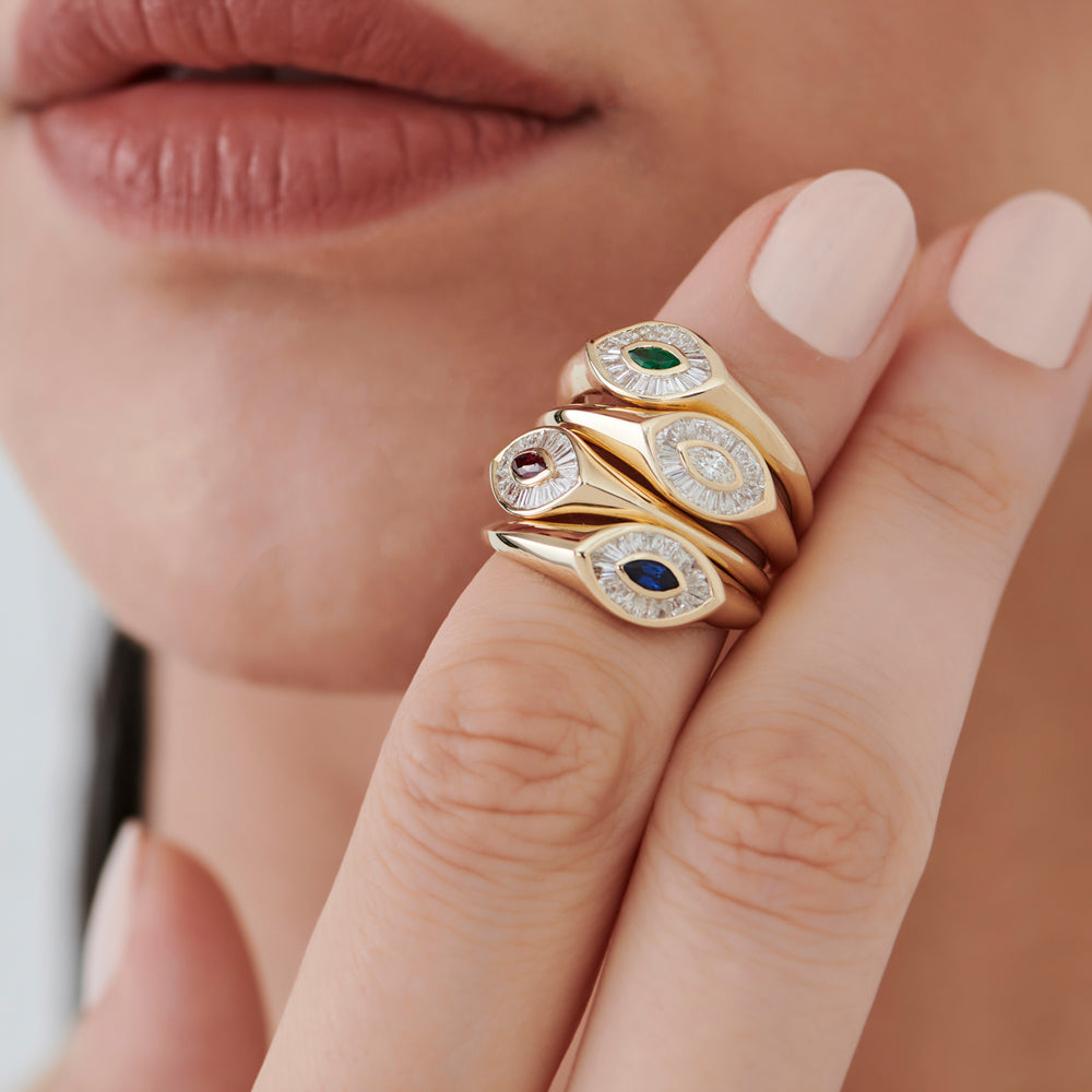 OBFJ1554 - 14k Gold Marquise Shape Baguette Diamond Ring 4