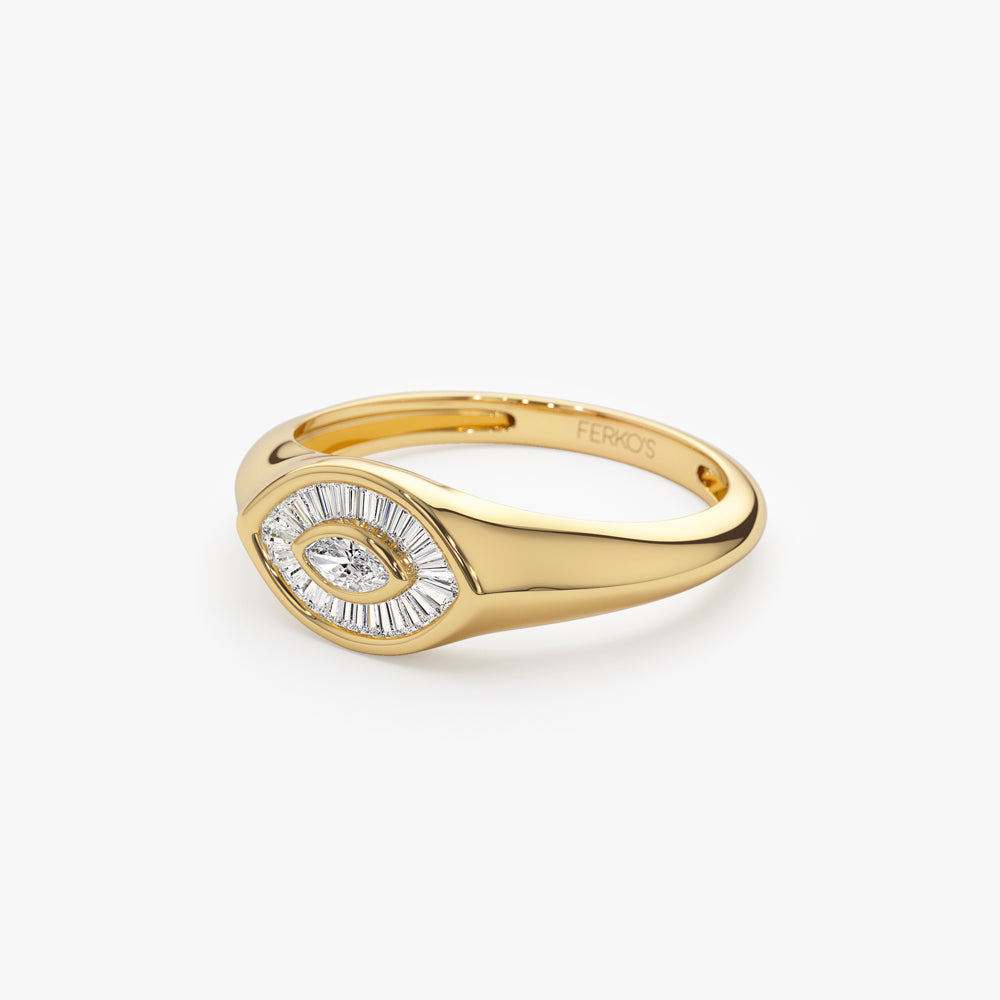 OBFJ1554 - 14k Gold Marquise Shape Baguette Diamond Ring 8