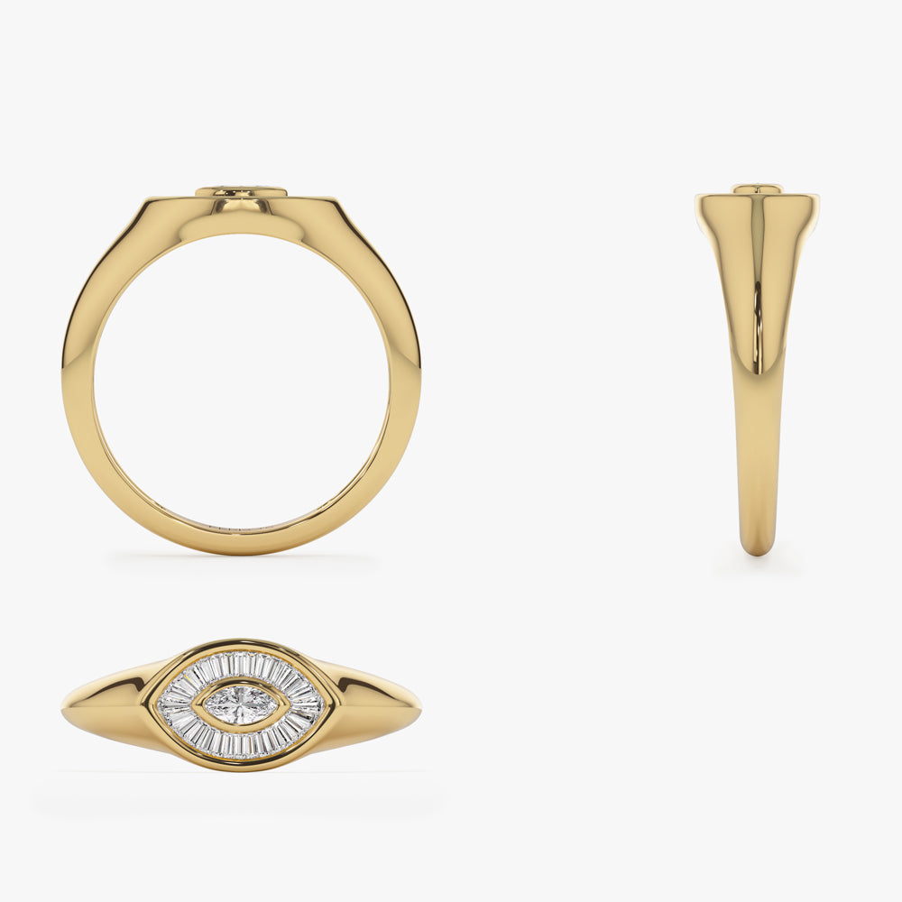 OBFJ1554 - 14k Gold Marquise Shape Baguette Diamond Ring 9