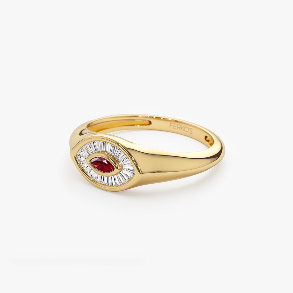 OBFJ1551 - 14k Marquise Shaped Ruby and Baguette Diamond Ring 6