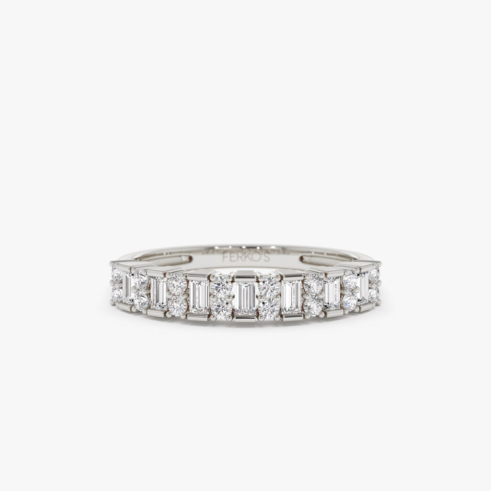 OBFJ1560 - 14k Vertical Baguette and Round Diamond Wedding Band 5