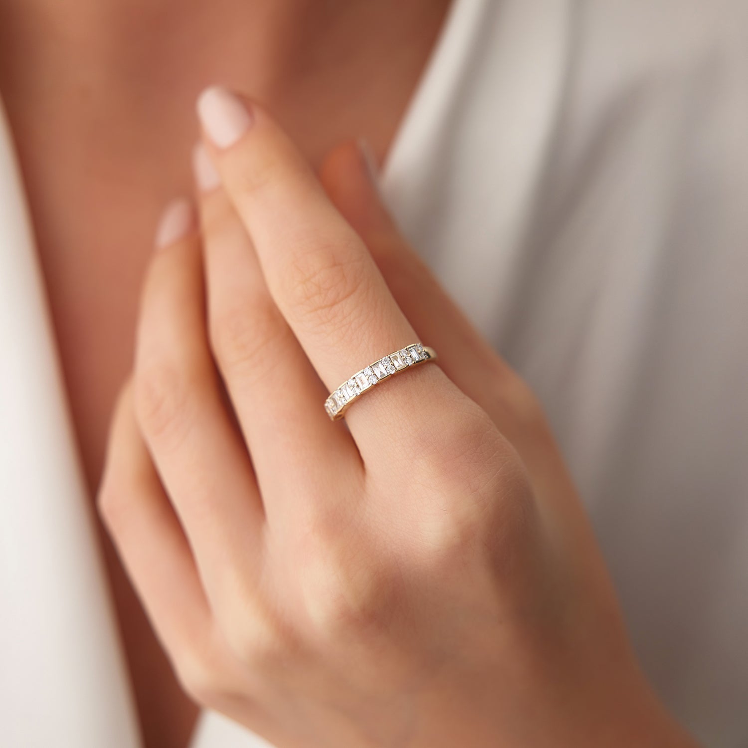 OBFJ1560 - 14k Vertical Baguette and Round Diamond Wedding Band 2