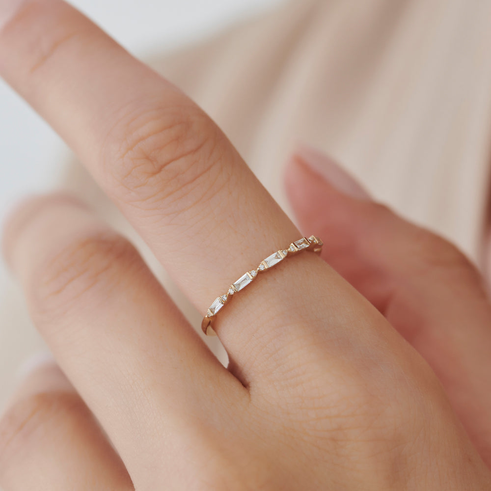 OBFJ1559 - 14k Stackable Dainty Baguette Diamond Ring 2