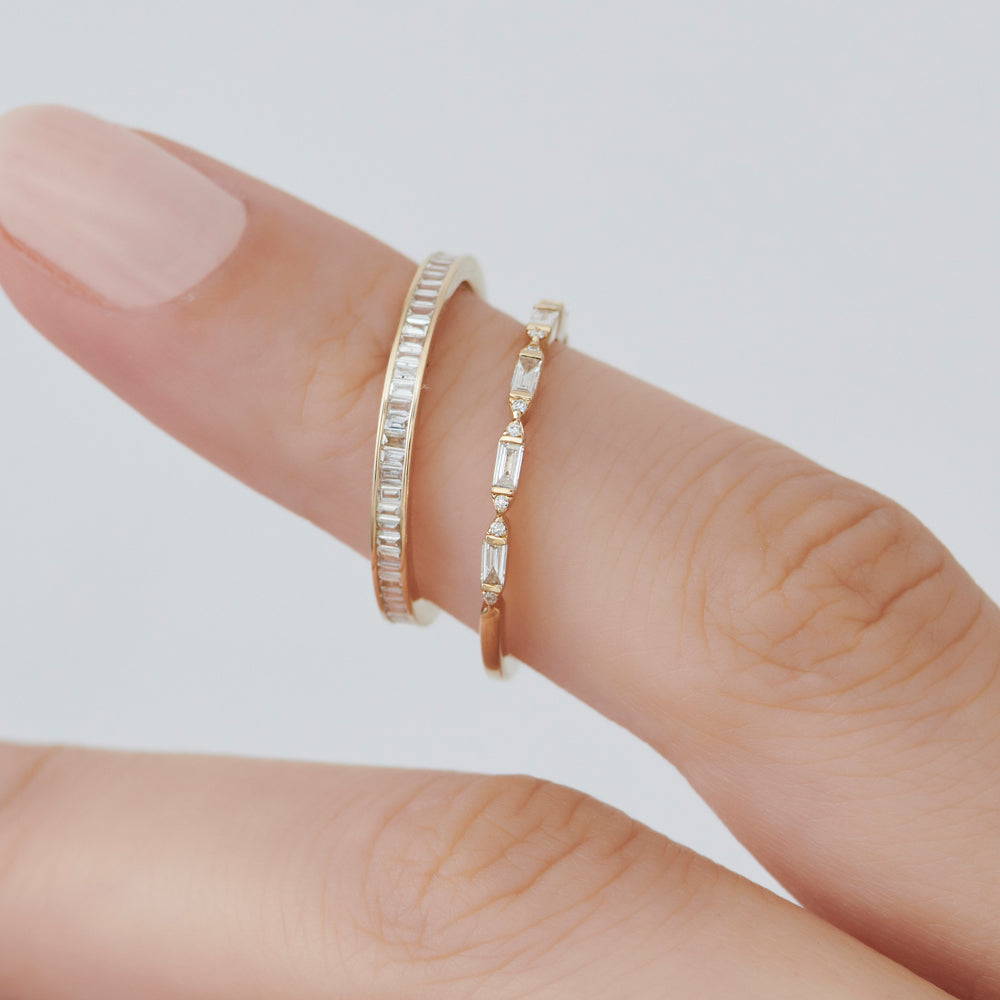 OBFJ1559 - 14k Stackable Dainty Baguette Diamond Ring 4