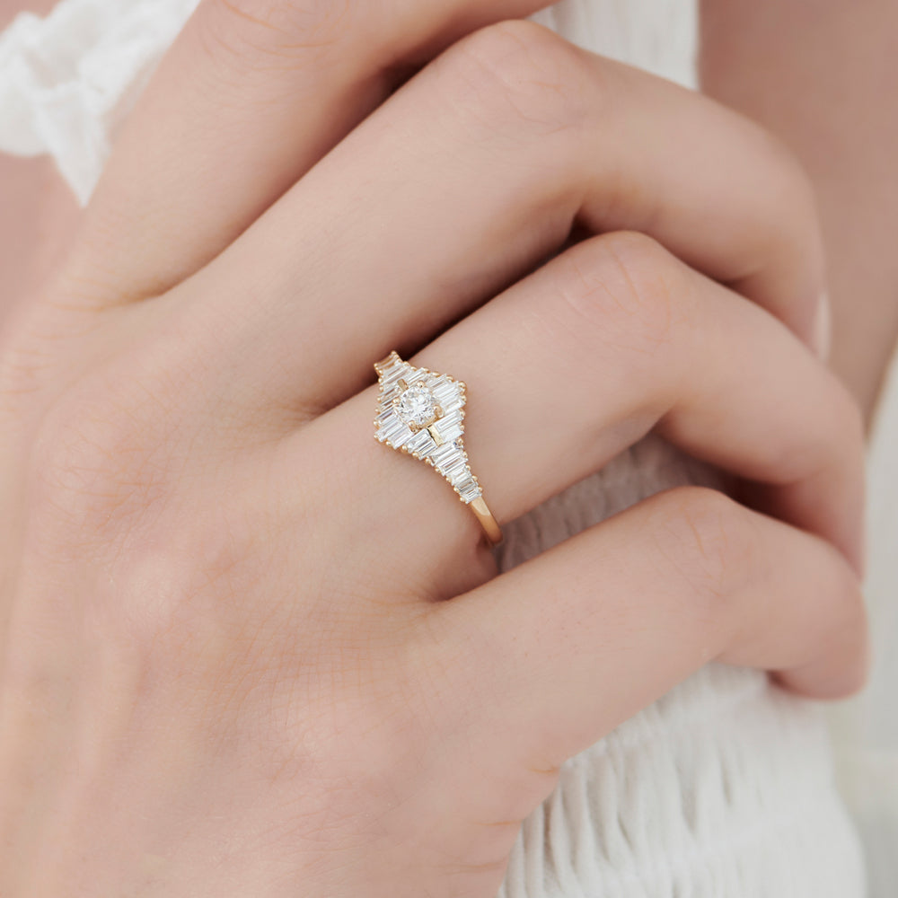 OBFJ2249 - 14k Art Deco Inspired Baguette Diamond Ring 5