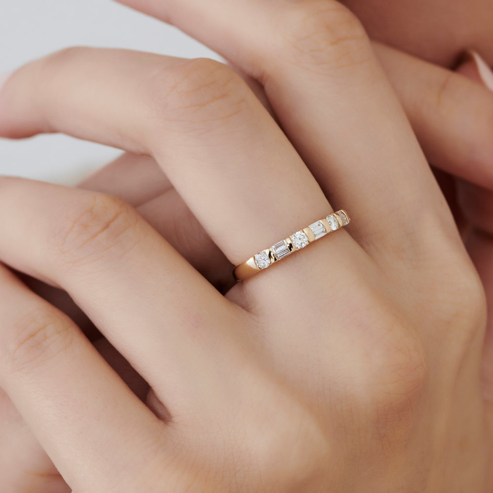 OBFJ1523 - 14k Double Baguette and Round Diamond Wedding Ring 2