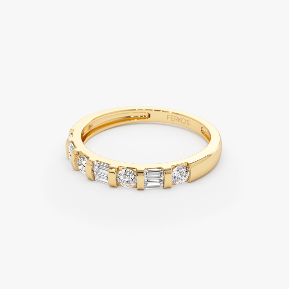 OBFJ1523 - 14k Double Baguette and Round Diamond Wedding Ring 6
