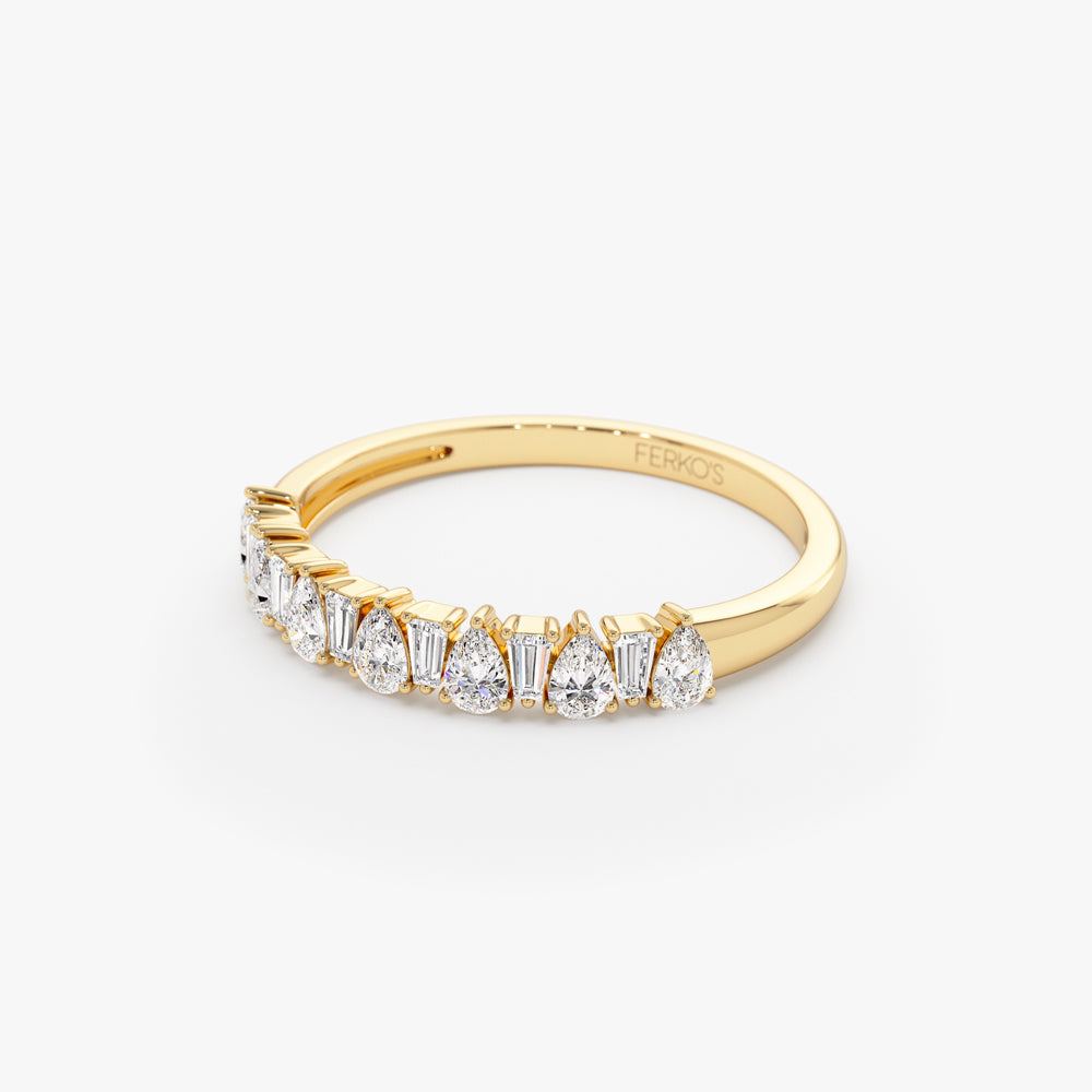OBFJ1535 - 14k Pear Shaped & Tapered Baguette Diamond Anniversary Ring 8