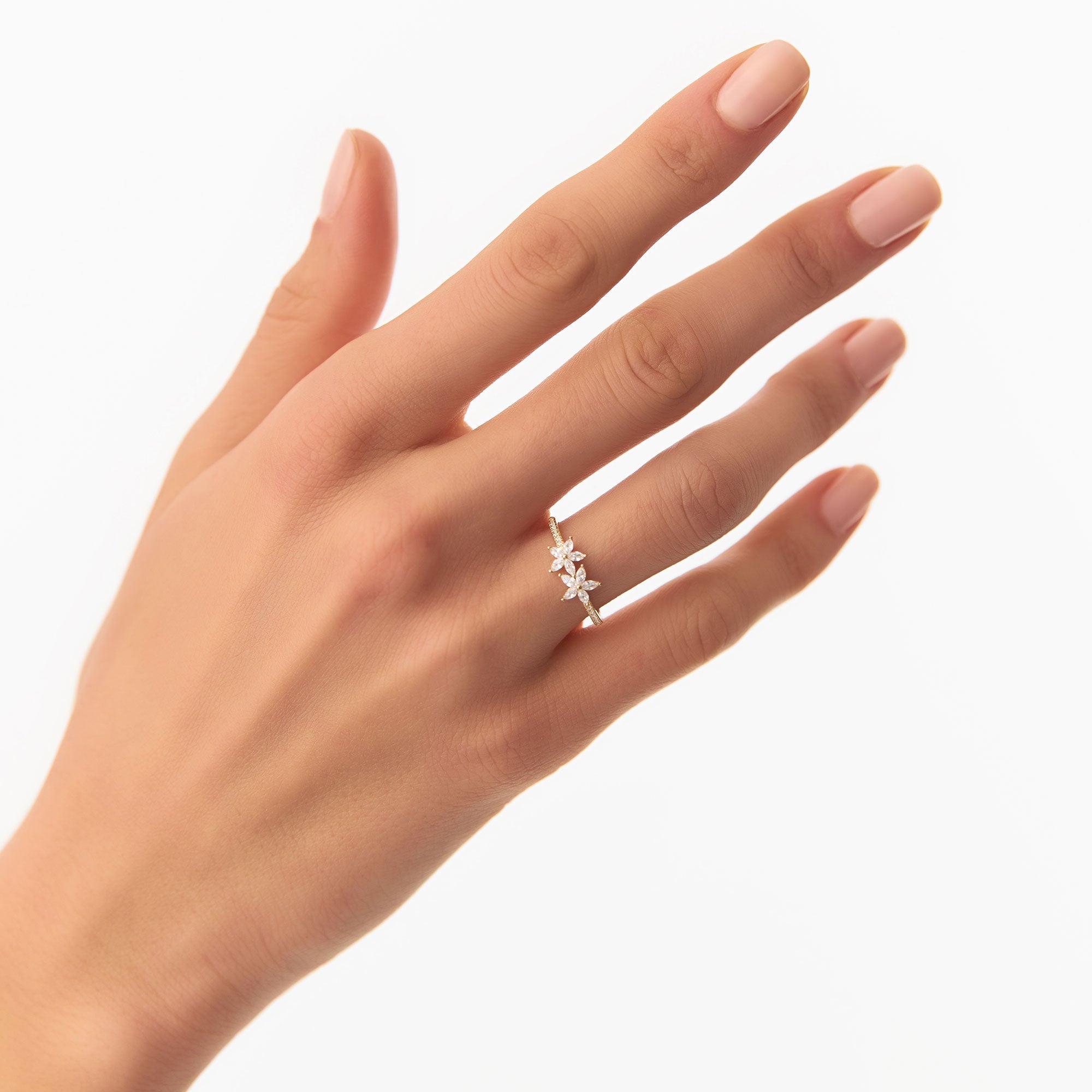 OBFJ1336 - 14k Marquise Shaped Diamond Flower Design Statement Ring 4