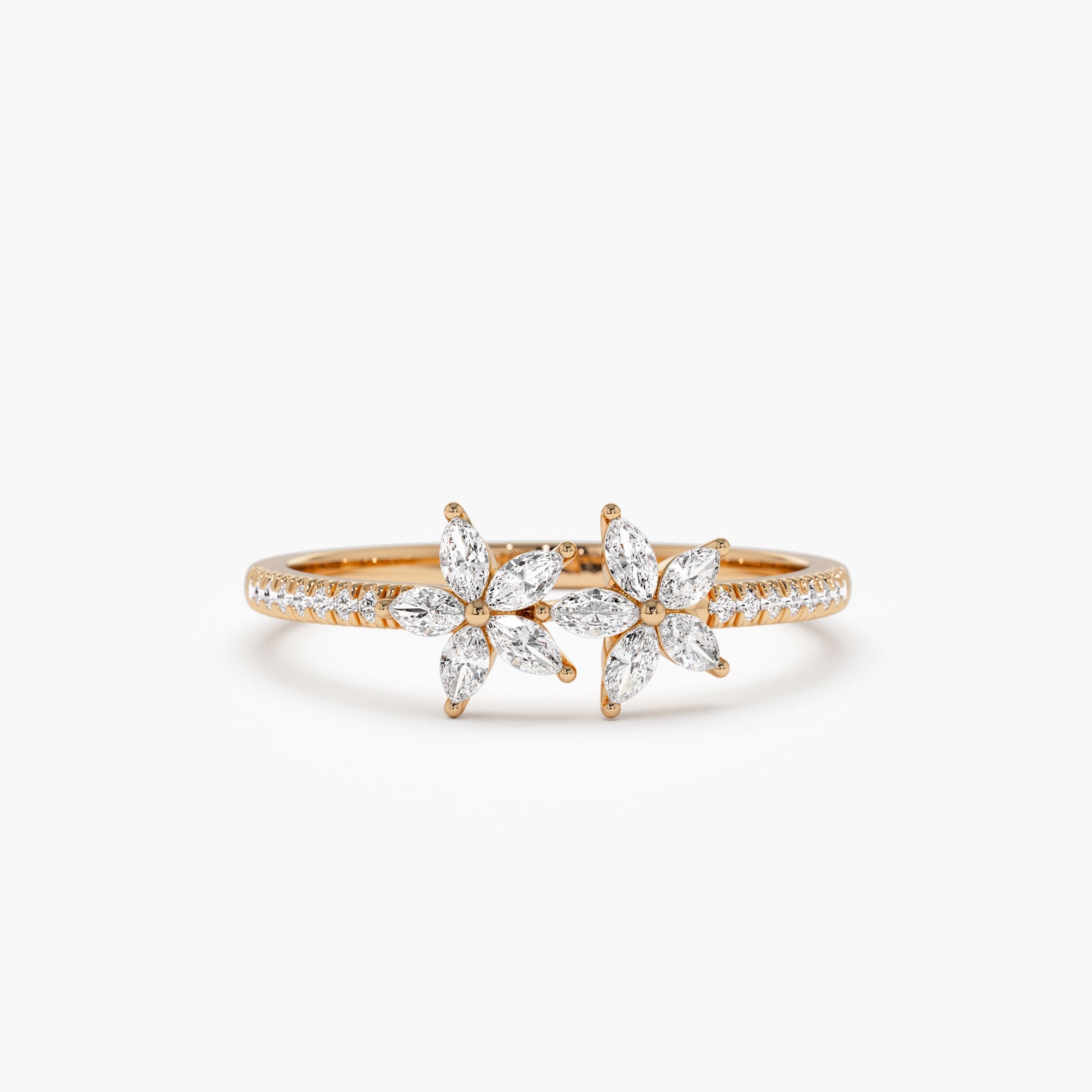 OBFJ1336 - 14k Marquise Shaped Diamond Flower Design Statement Ring 5
