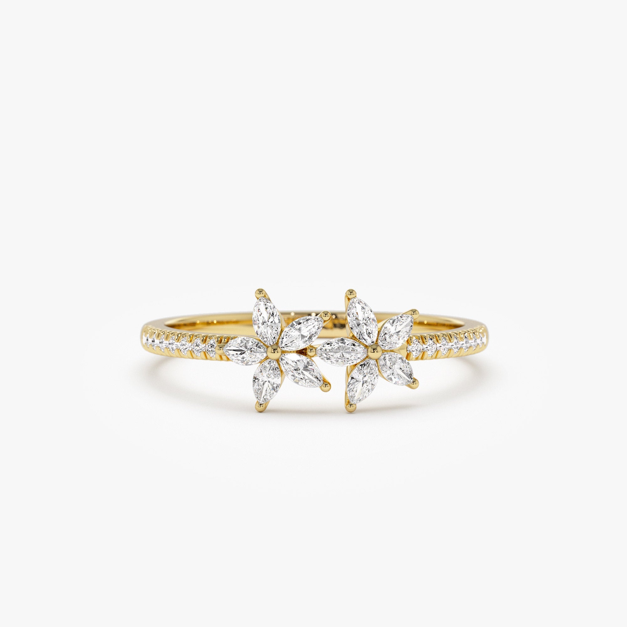 OBFJ1336 - 14k Marquise Shaped Diamond Flower Design Statement Ring 1