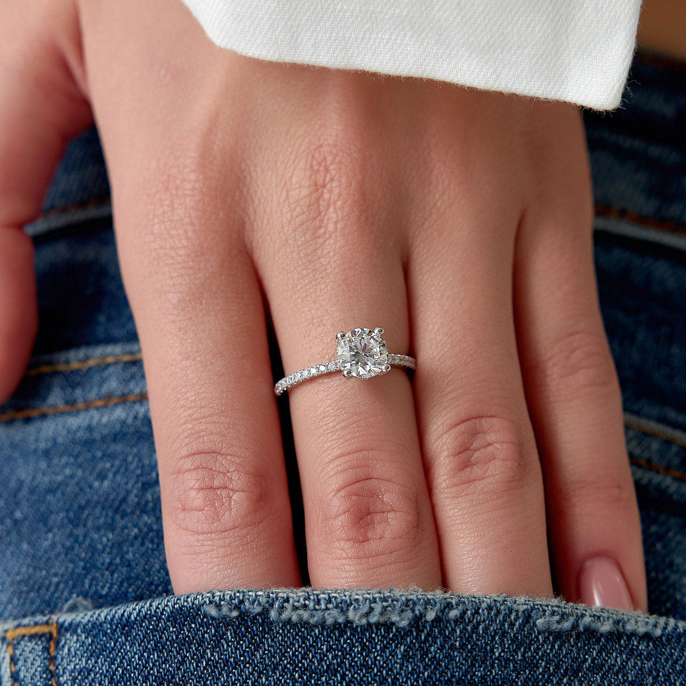 OBFJ1412 - 1.15 ctw 14k Classic Basket Setting Lab Grown Round Diamond Engagement Ring - Violet 3