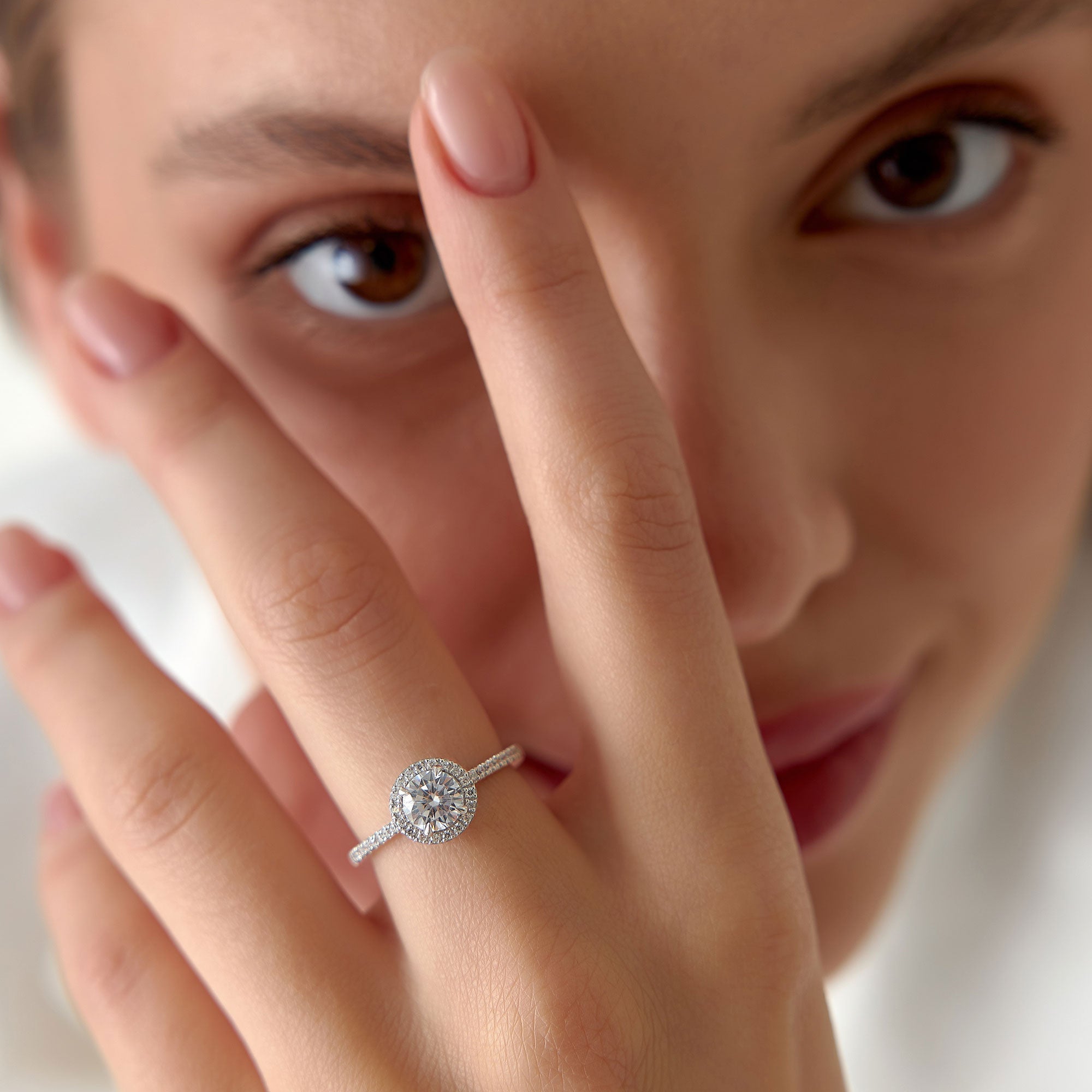 OBFJ1411 - 1.25 ctw 14K Halo Setting Round Brilliant Lab Grown Diamond Engagement Ring - Aria 4