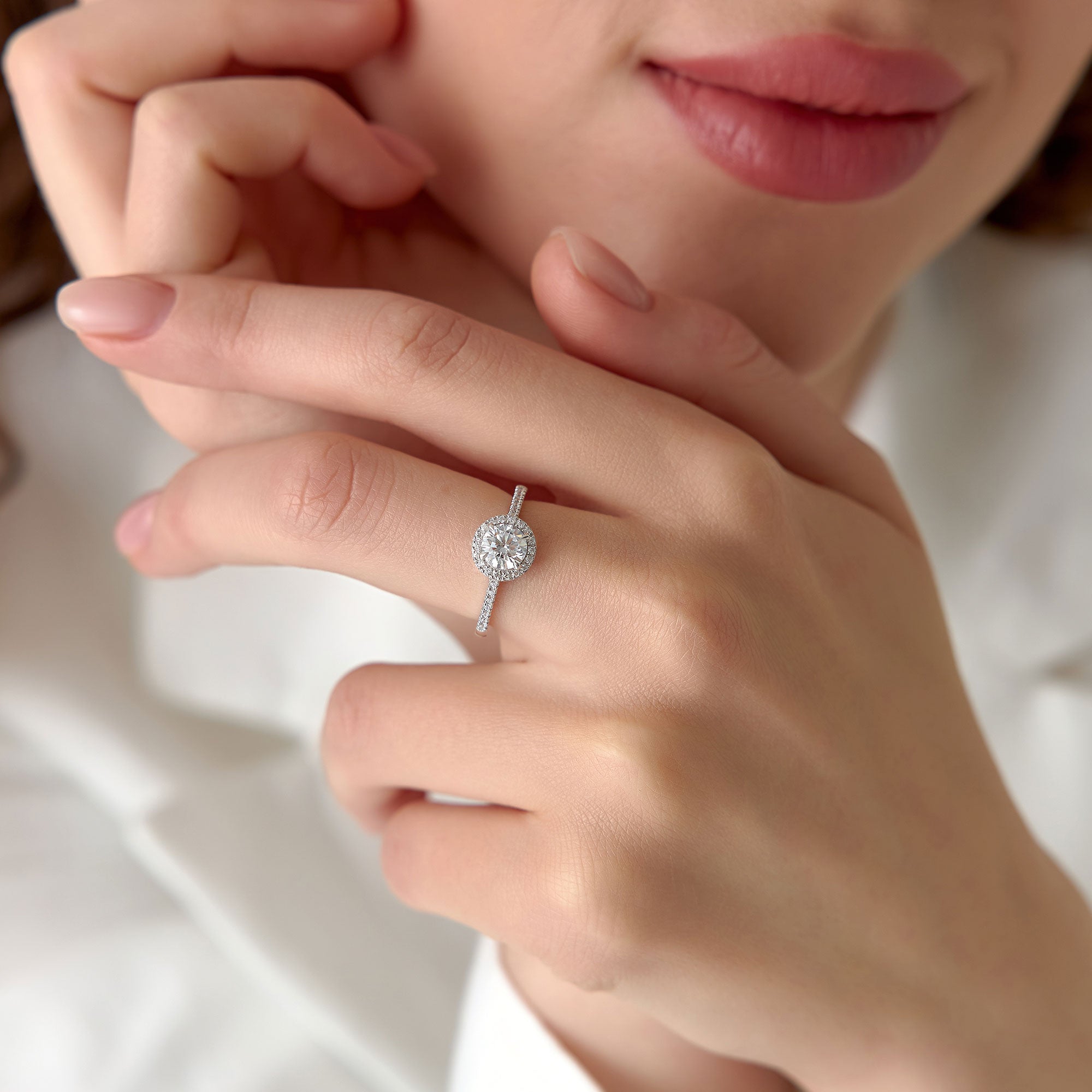 OBFJ1411 - 1.25 ctw 14K Halo Setting Round Brilliant Lab Grown Diamond Engagement Ring - Aria 2