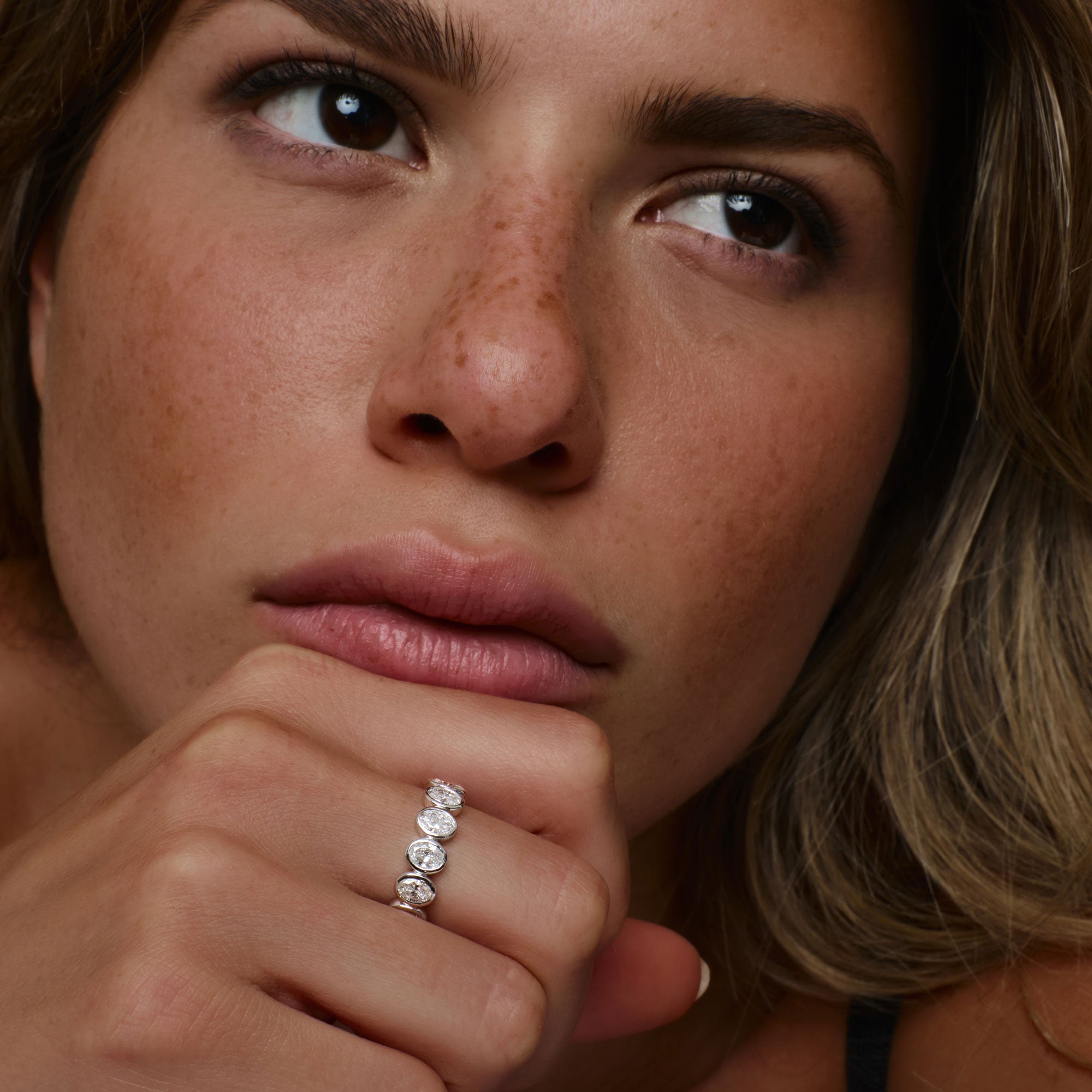 OBFJ0031 - 2.75 ctw 14k Bezel Setting Full Eternity Oval Shape Lab Grown Diamond Ring - Ella - 14K White Gold 2