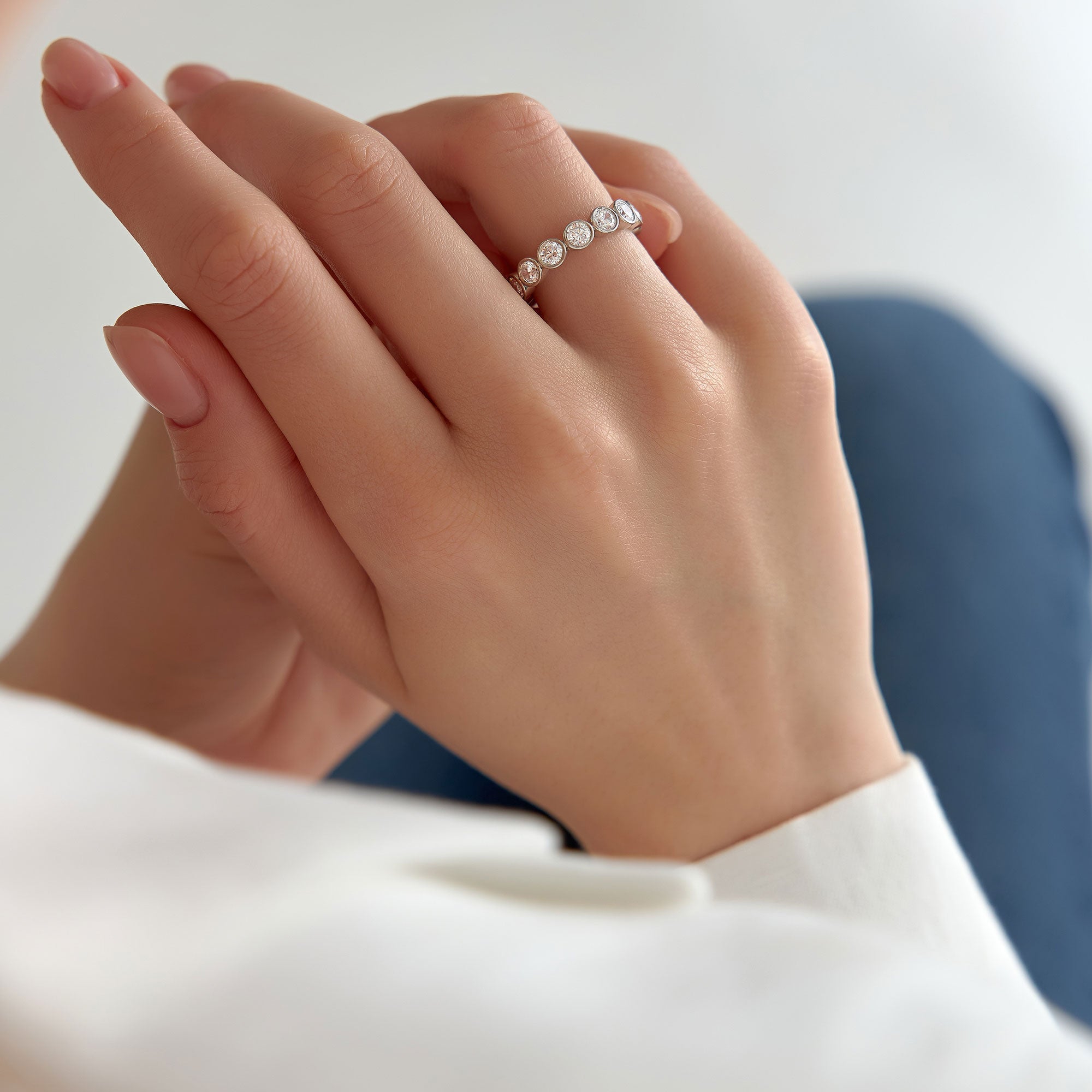 OBFJ1408 - 1.45 ctw 14k Bezel Setting Seven Stone Round Lab Grown Diamond Ring - Mila 2