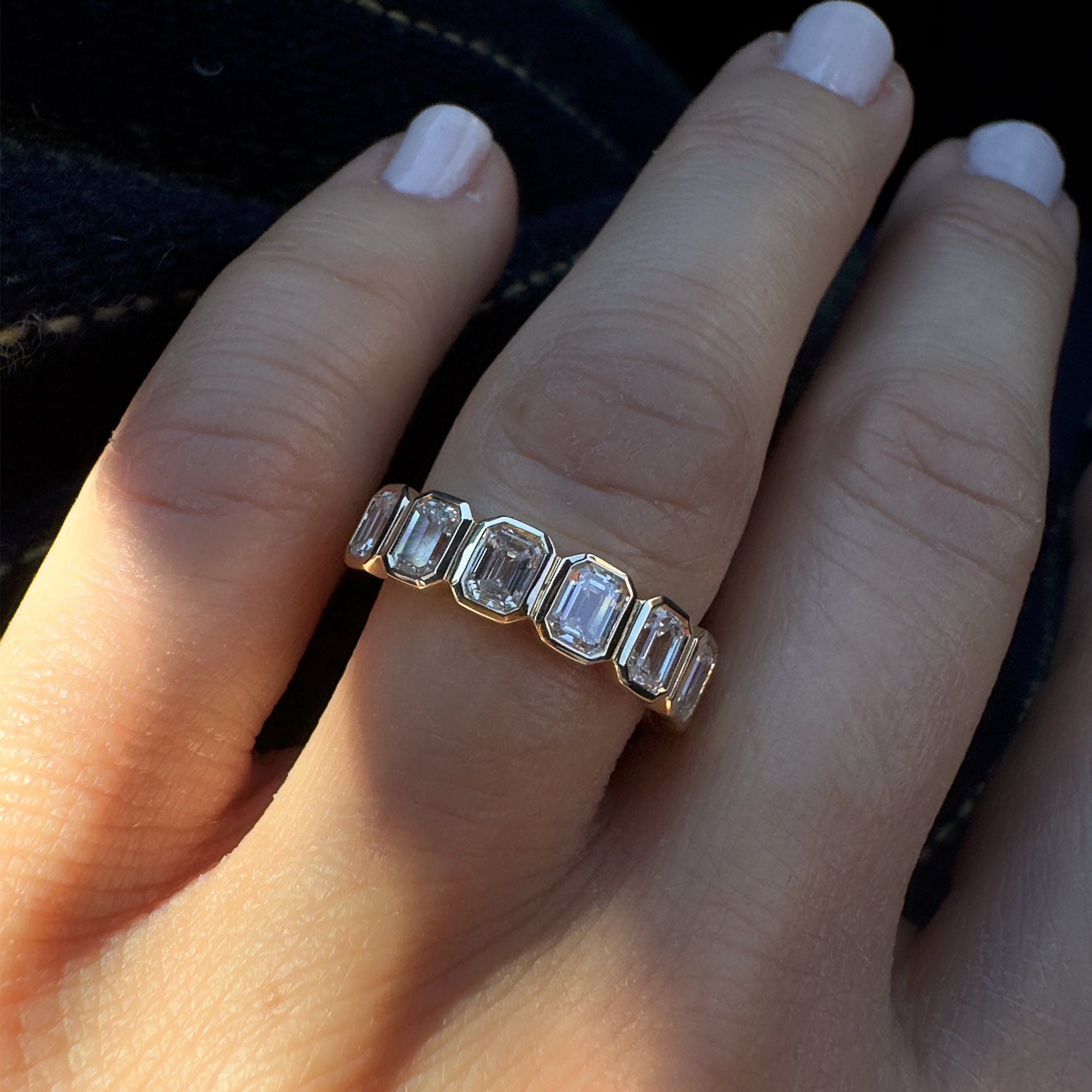 OBFJ1413 - 1.45 ctw 14k Bezel Setting Seven Stone Emerald Cut Lab Grown Diamond Wedding Ring - Zoey 3