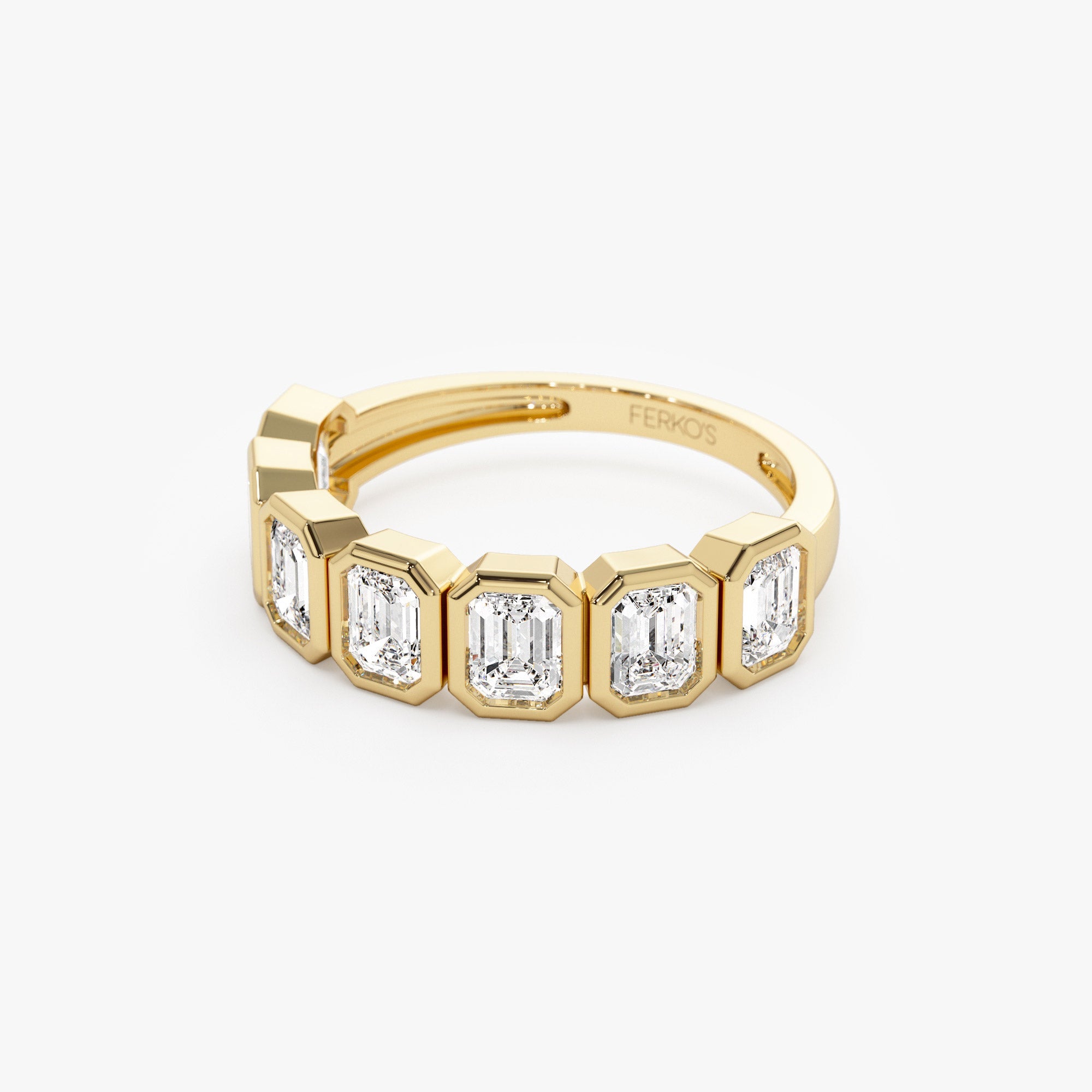 OBFJ1413 - 1.45 ctw 14k Bezel Setting Seven Stone Emerald Cut Lab Grown Diamond Wedding Ring - Zoey 6