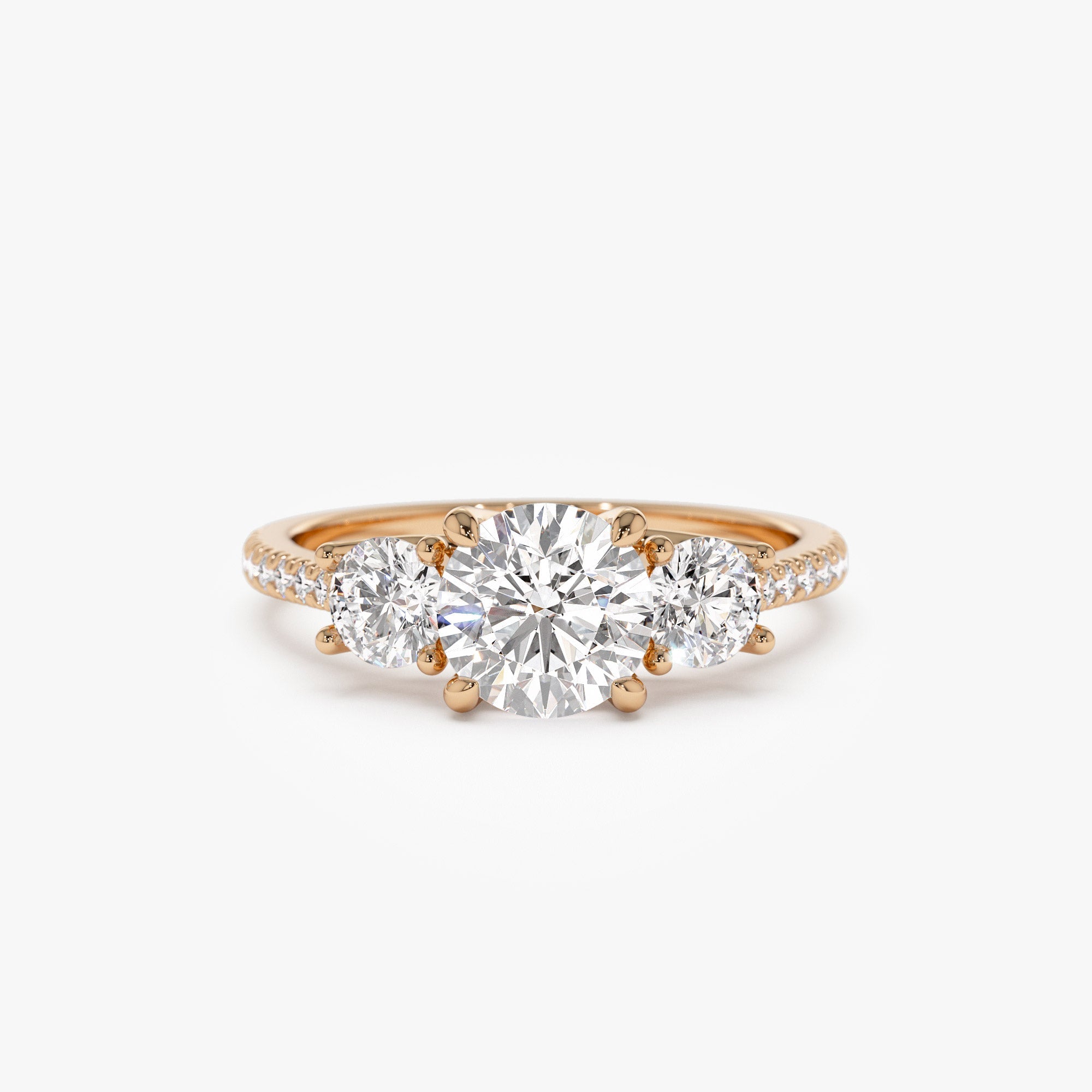 OBFJ1400 - 1.65 ctw 14k Three Stone with Pave Shank Round Lab Grown Diamond Engagement Ring - Lucy 7