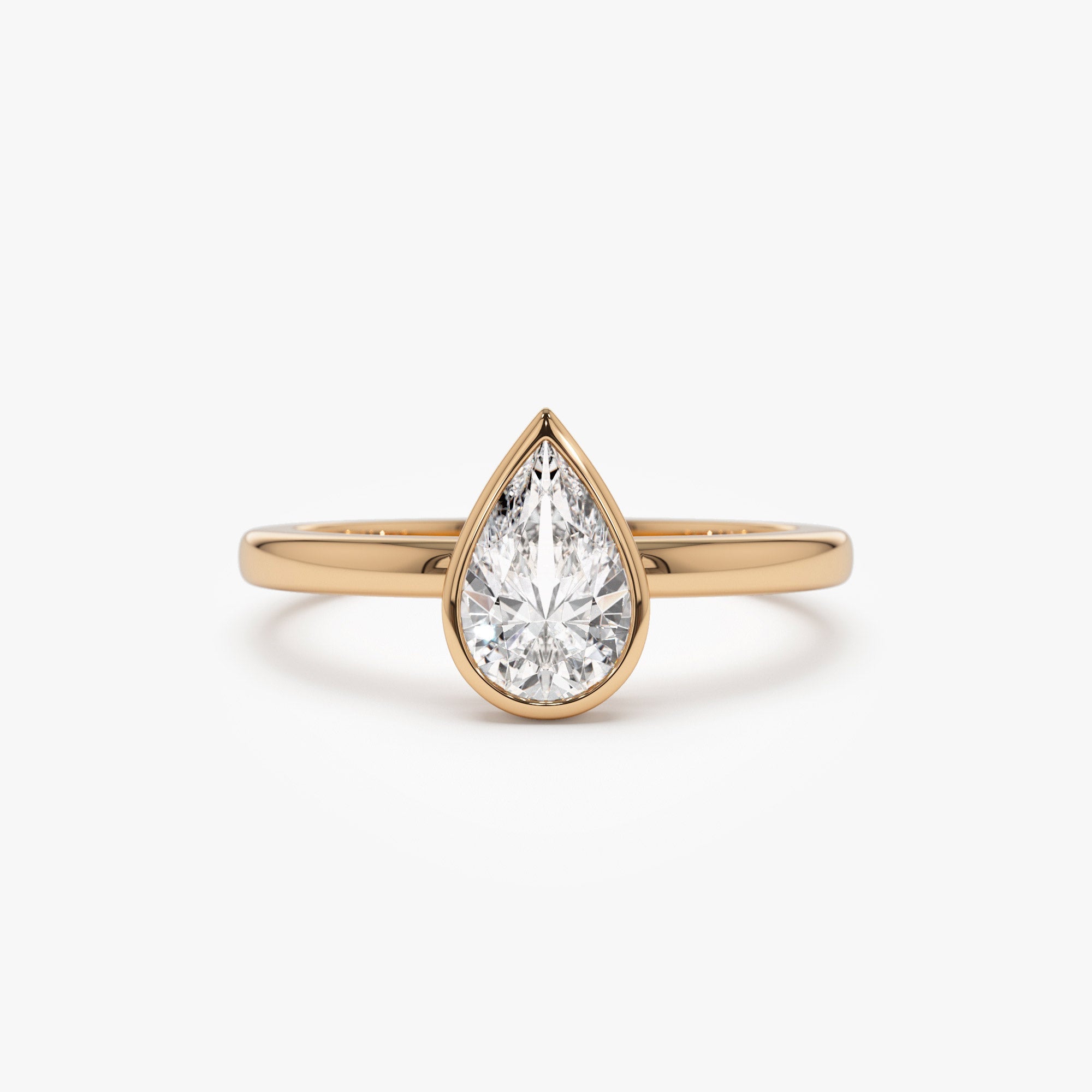 OBFJ1389 - 0.75 - 1.50 ctw 14k Bezel Setting Pear Shaped Lab Grown Diamond Engagement Ring - Arianna 3