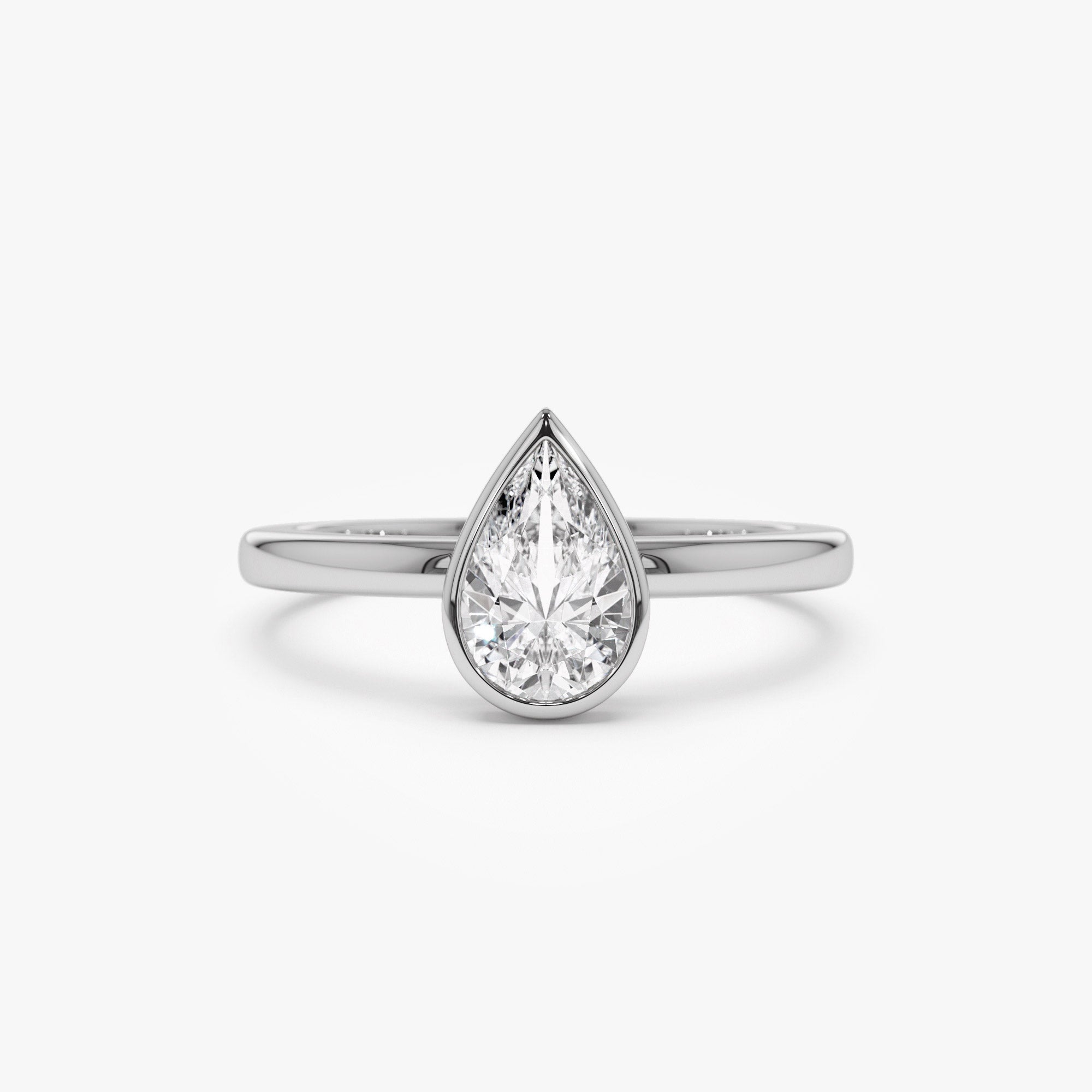 OBFJ1389 - 0.75 - 1.50 ctw 14k Bezel Setting Pear Shaped Lab Grown Diamond Engagement Ring - Arianna 2