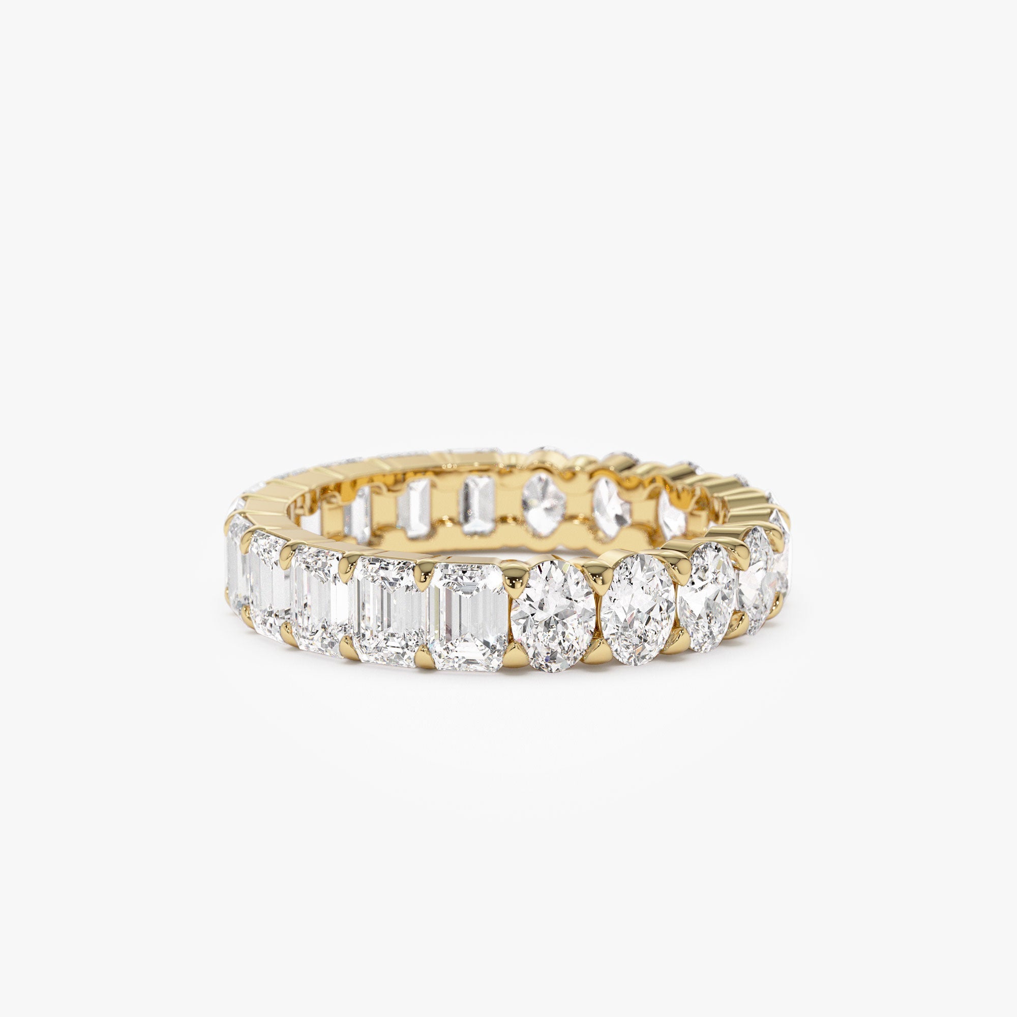 OBFJ1175 - 3.30 ctw 14k Prong Setting Full Eternity Oval & Emerald Cut Lab Grown Diamond Ring - Rosa 1