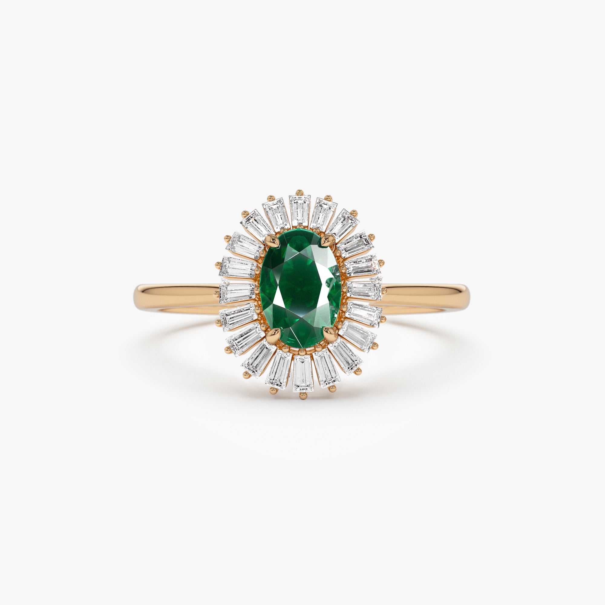 OBFJ1219 - 14k Baguette Diamond Ballerina Oval Emerald Ring 5
