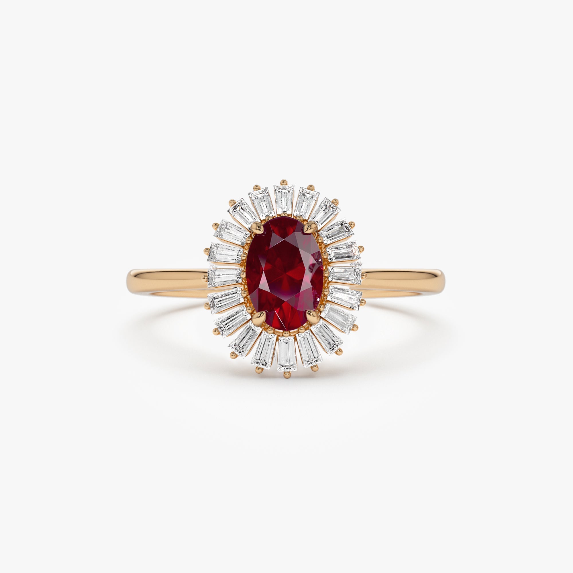 OBFJ1221 - 14k Baguette Diamond Ballerina Oval Ruby Ring 7