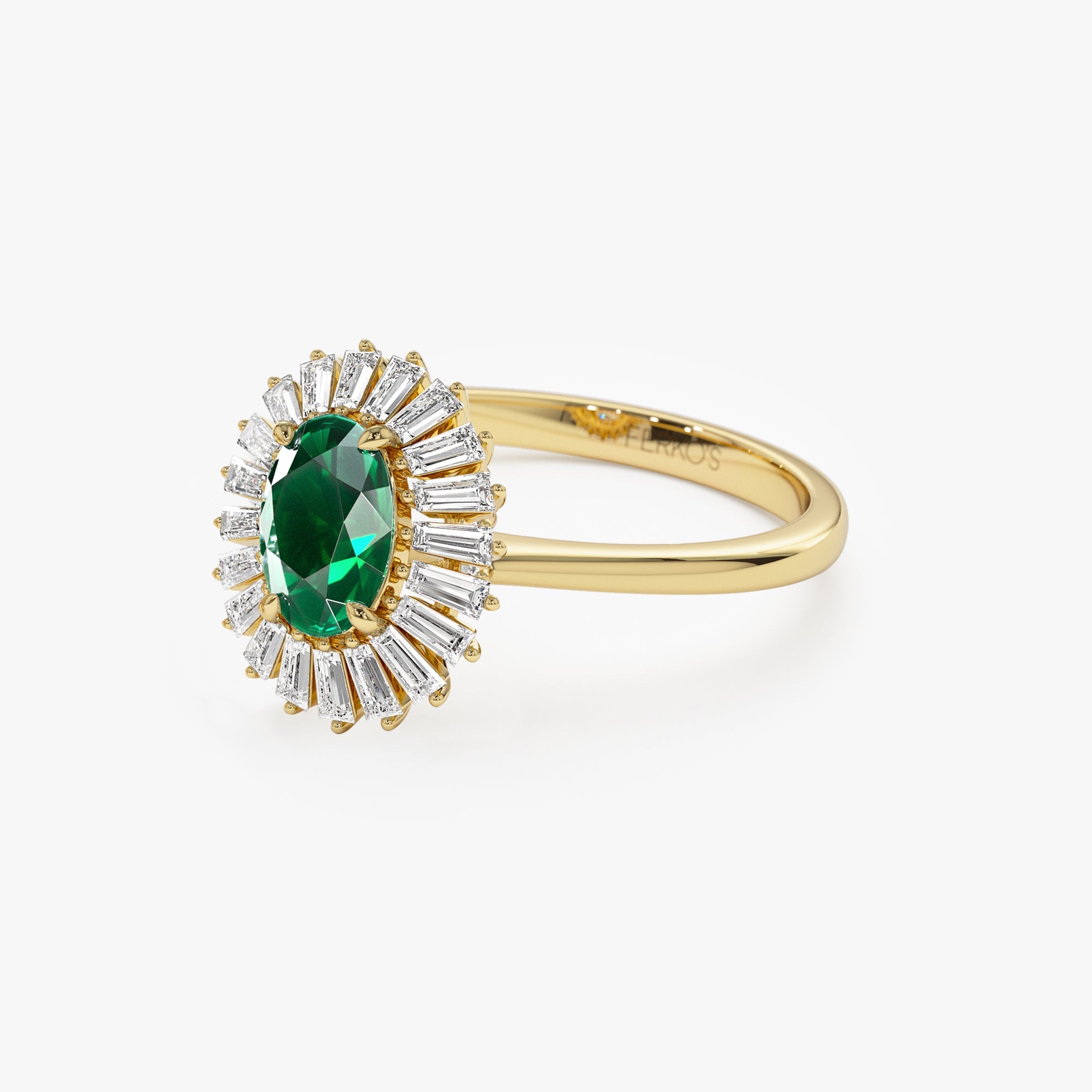 OBFJ1219 - 14k Baguette Diamond Ballerina Oval Emerald Ring 3
