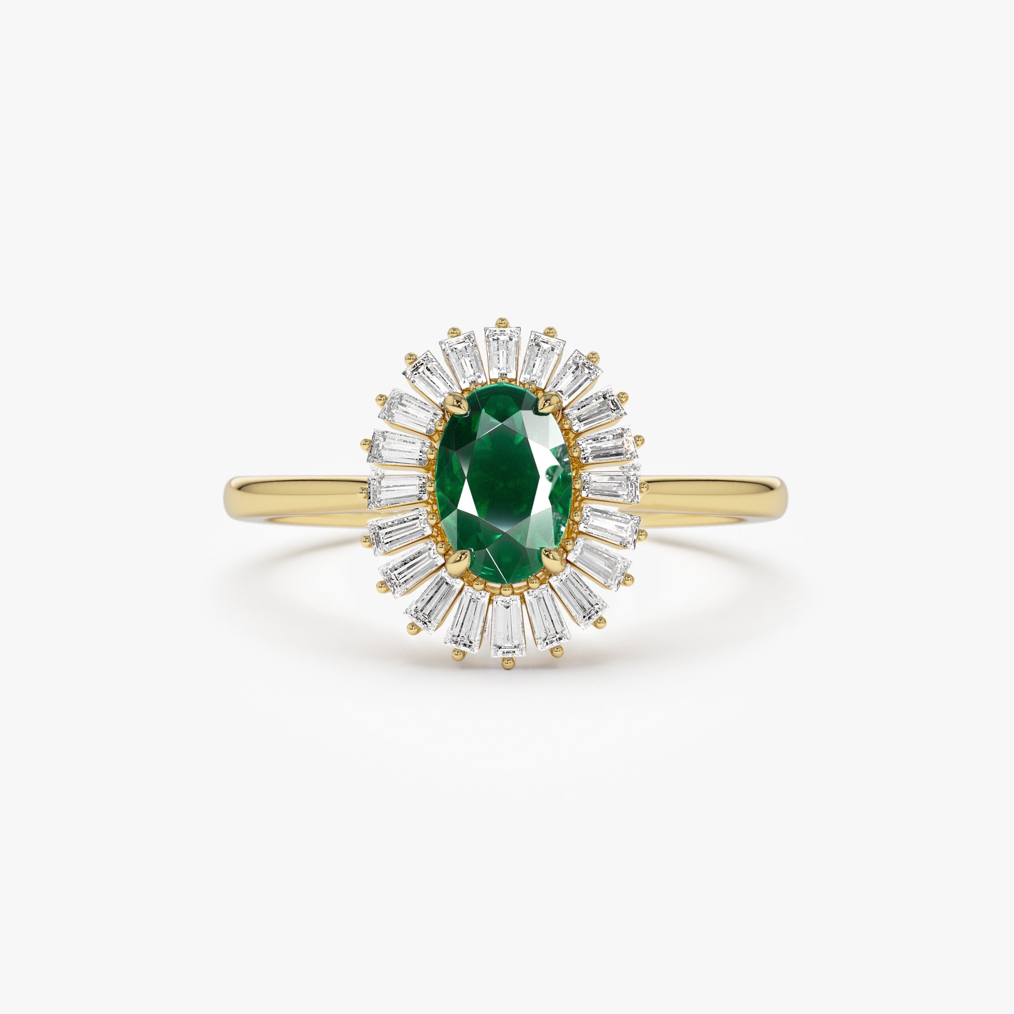 OBFJ1219 - 14k Baguette Diamond Ballerina Oval Emerald Ring 1