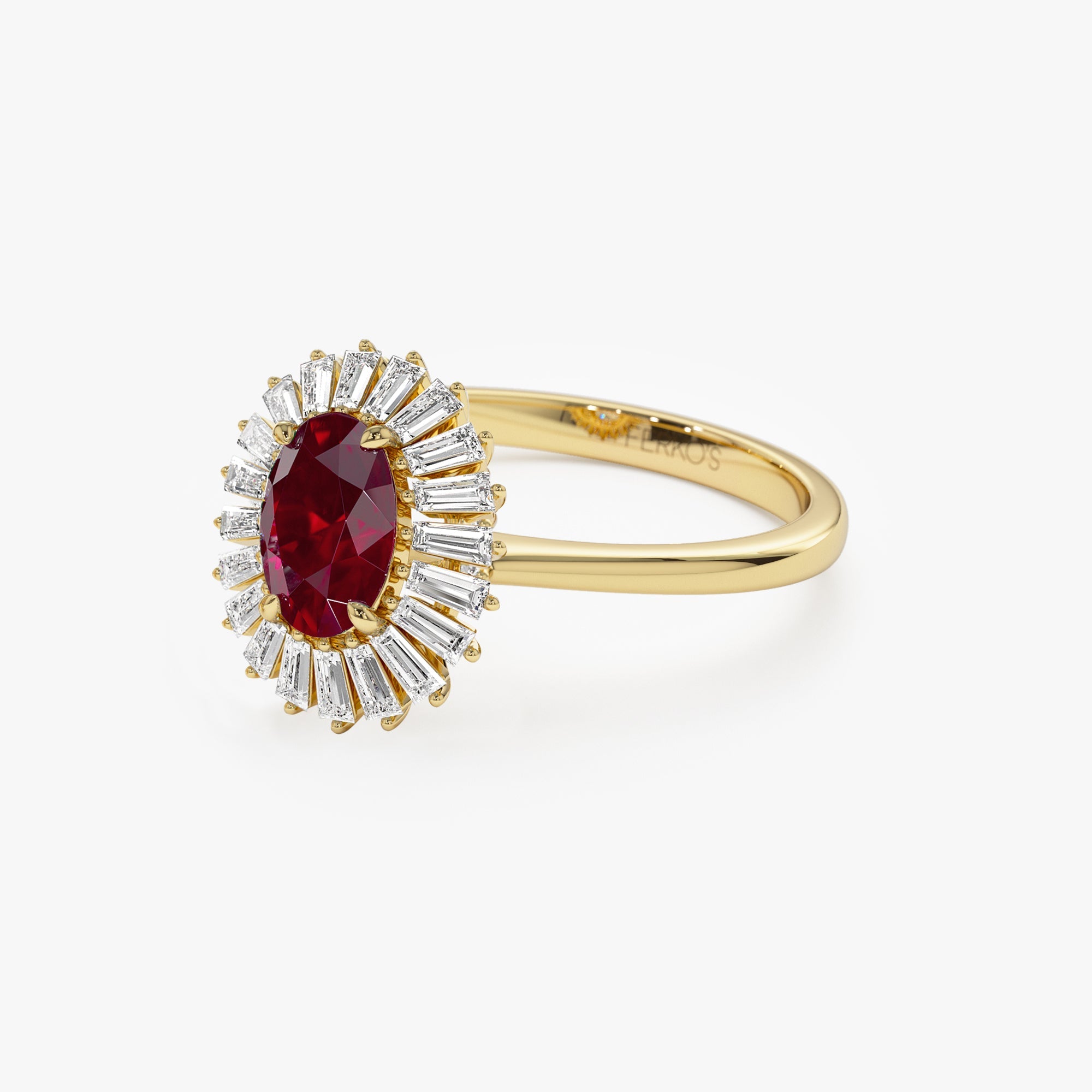 OBFJ1221 - 14k Baguette Diamond Ballerina Oval Ruby Ring 8