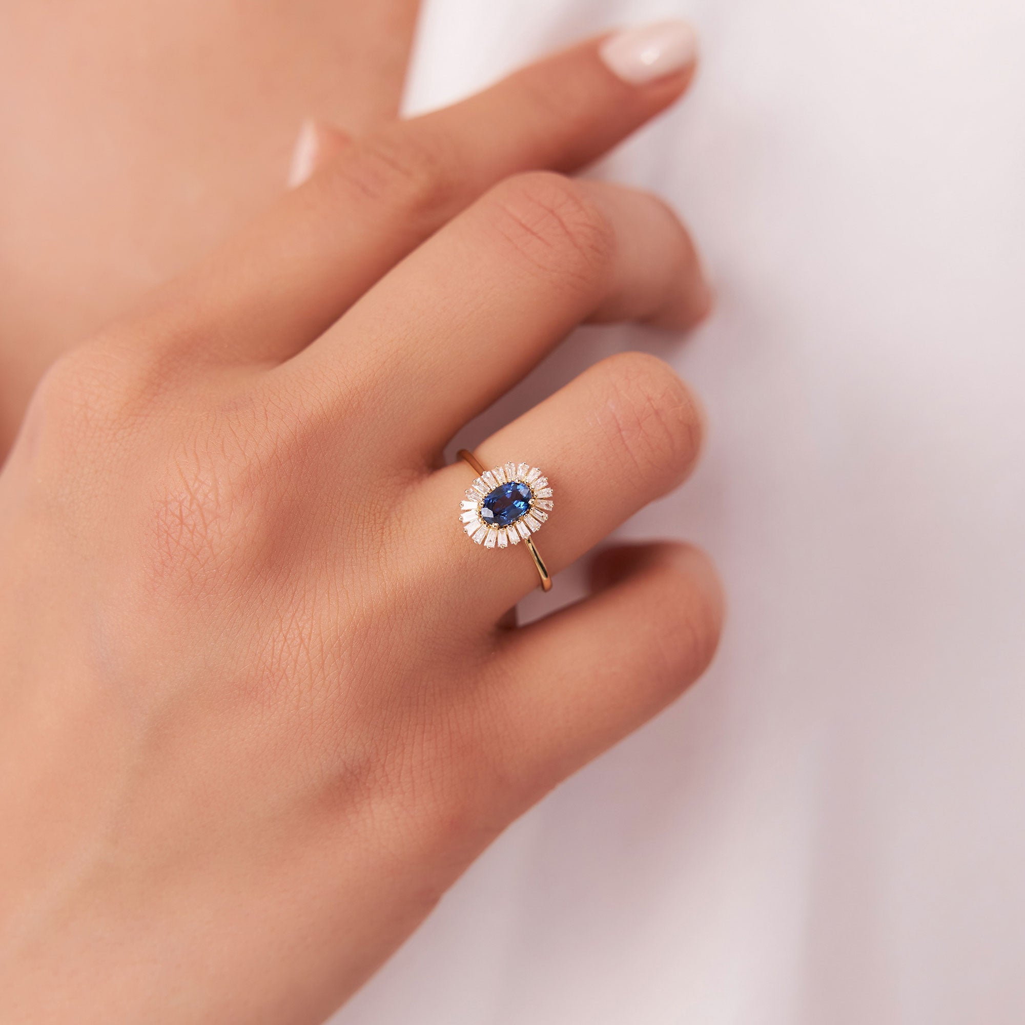 OBFJ1220 - 14k Baguette Diamond Ballerina Oval Sapphire Ring 4