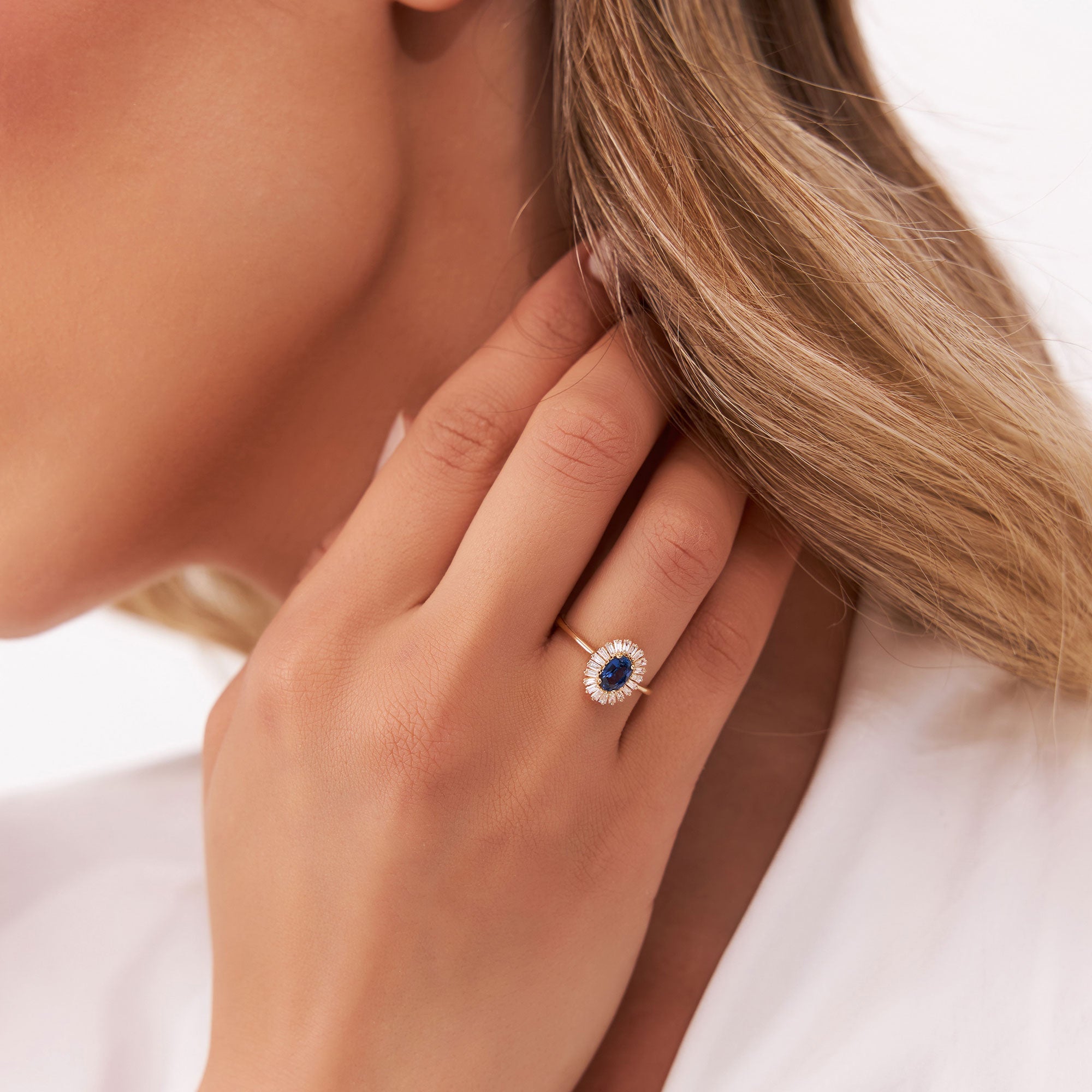 OBFJ1220 - 14k Baguette Diamond Ballerina Oval Sapphire Ring 5