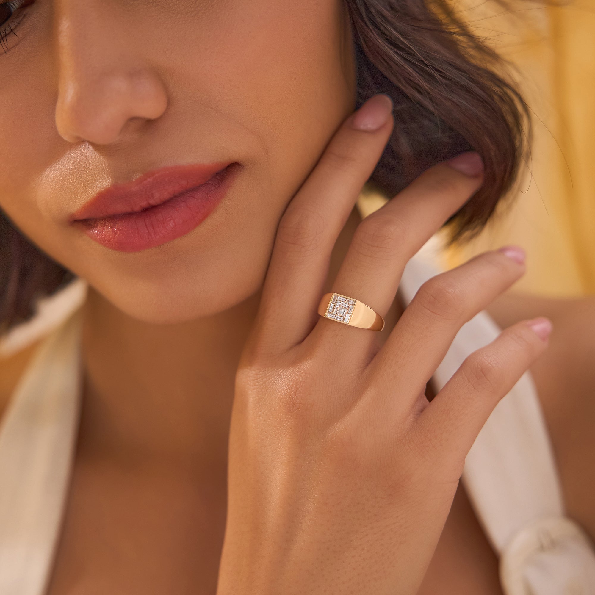 OBFJ0935 - 14k Square Illusion Setting Baguette Pinky Ring 6