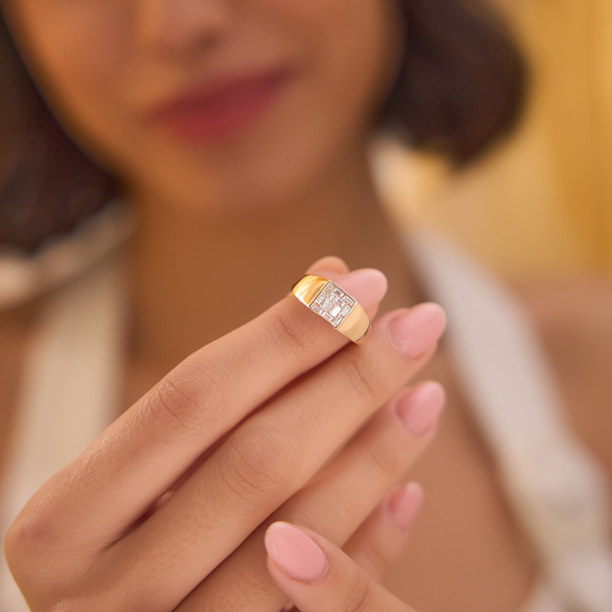 OBFJ0935 - 14k Square Illusion Setting Baguette Pinky Ring 2