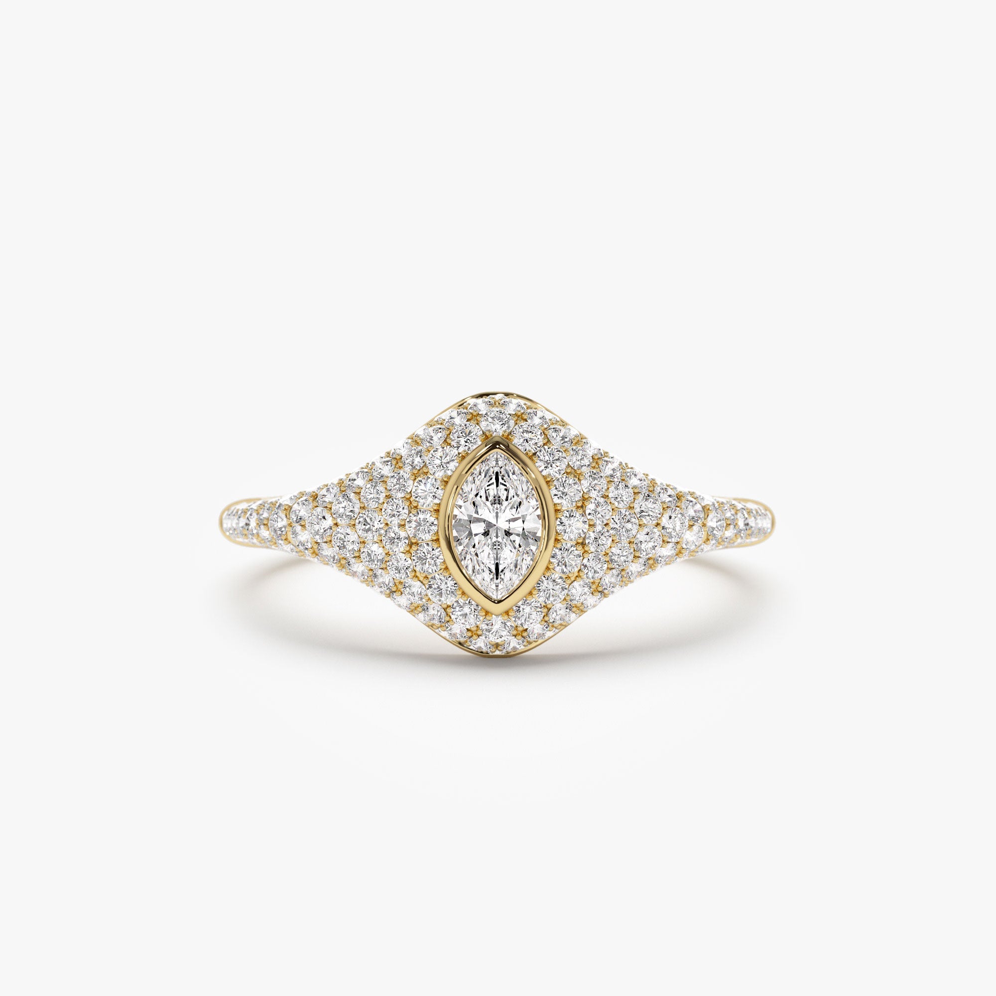 OBFJ1187 - 14K Pave Setting Marquise Shaped Diamond Signet Ring 1